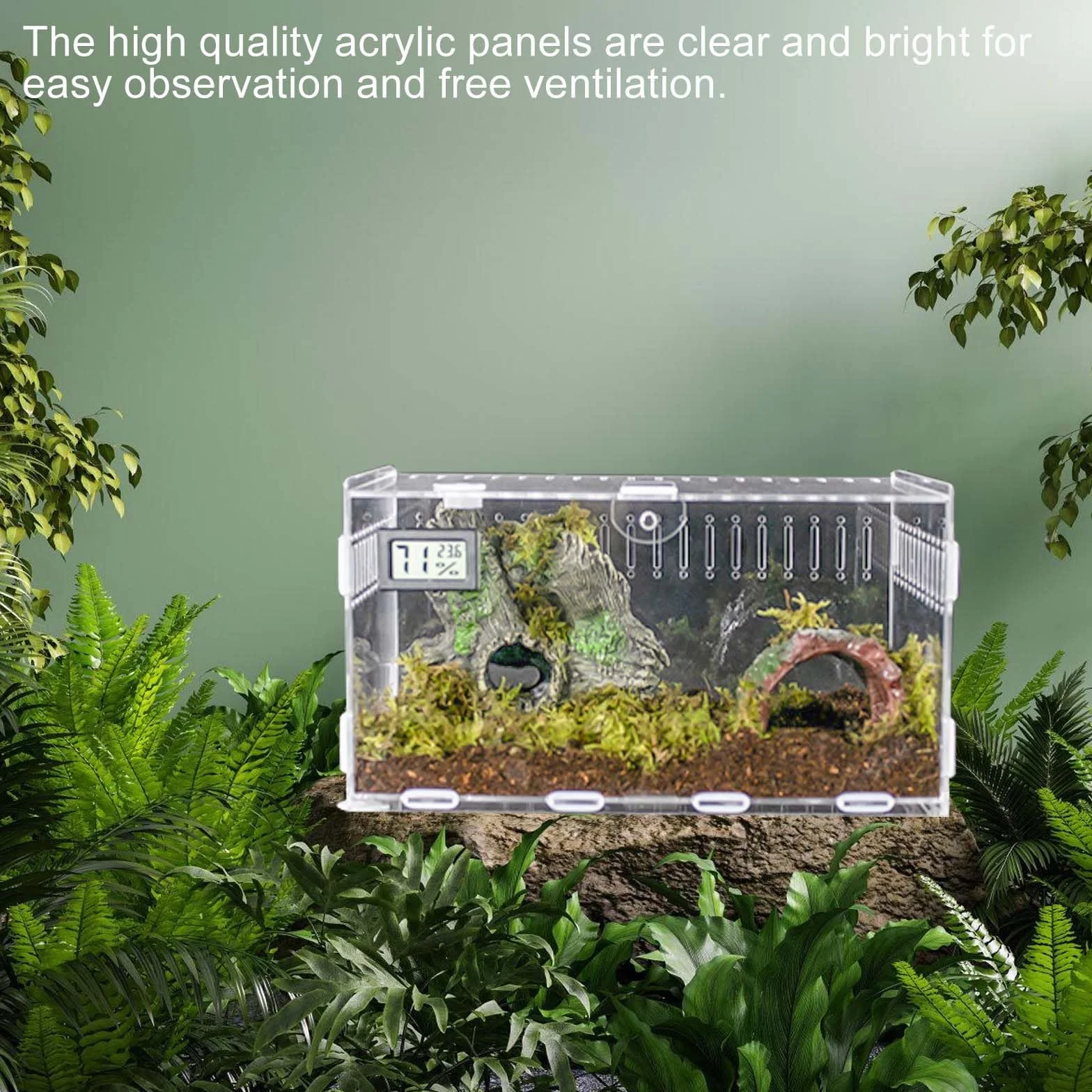 GAOUTO Akrylowe terrarium ślimaki 40 x 25 x 20 cm, akrylowe pudełko na karmę dla gadów, przezroczyste pudełko na karmę dla gadów, pająków