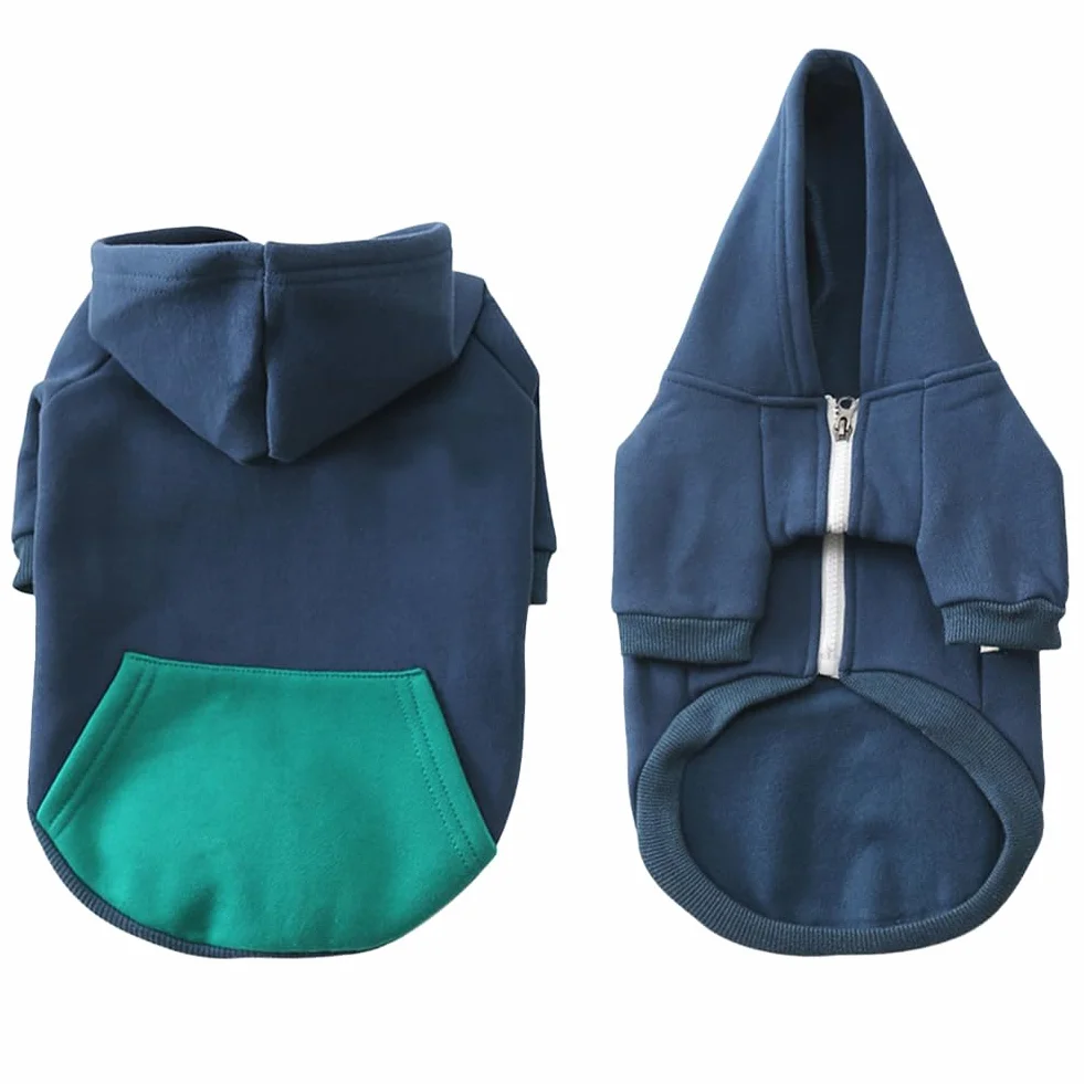 meioro Zip Hooded Pet Pullover, Pies,Koty Ubrania,ładny,Ciepły,Francuski Buldog,Mops(Ciemny Niebieski,XXL)