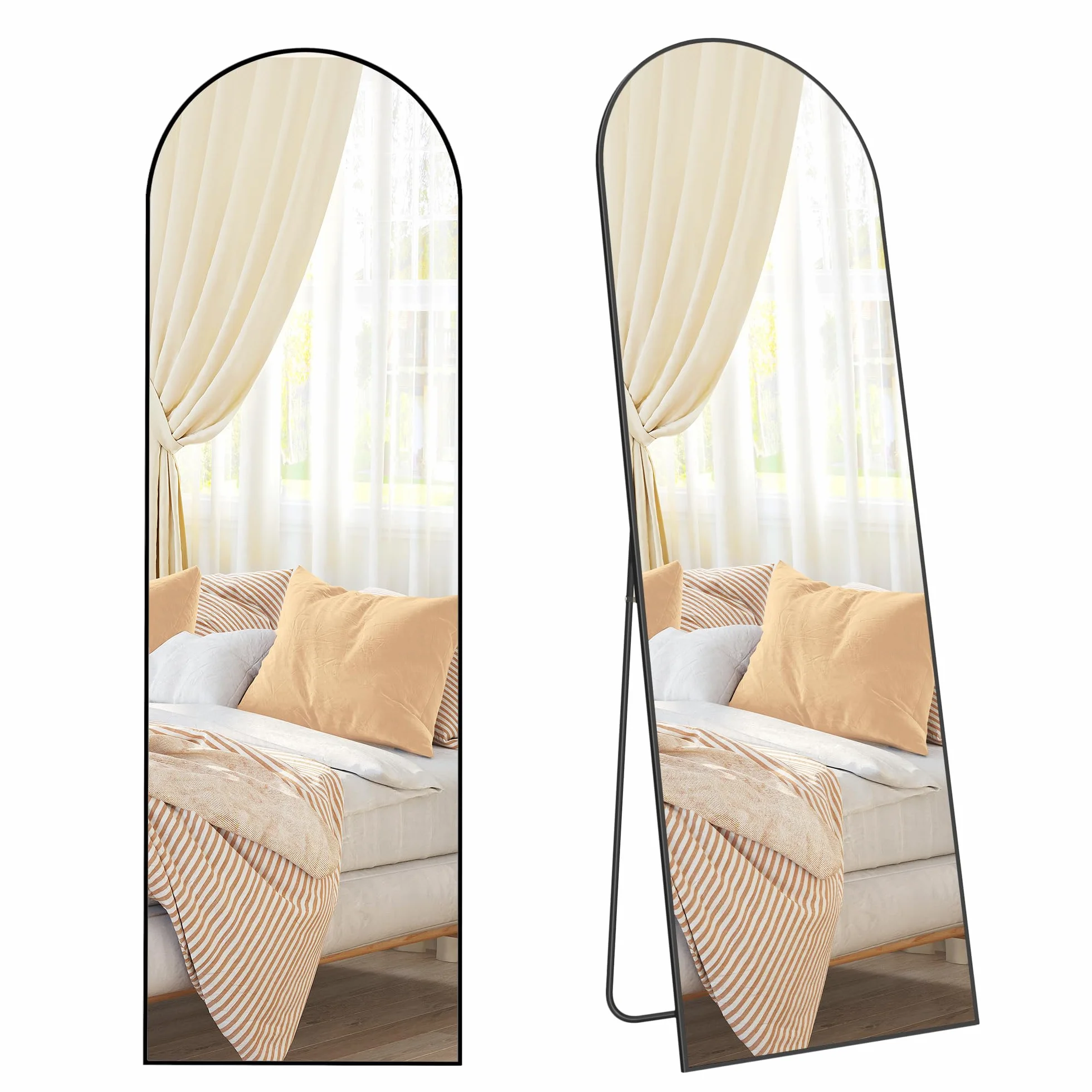 SONGMICS Lustro pełnej długości 160 x 50 cm Zakrzywione lustro stojące Rama aluminiowa Szkło hartowane do sypialni Salon Szafa Atrament Czarny LFM031B01