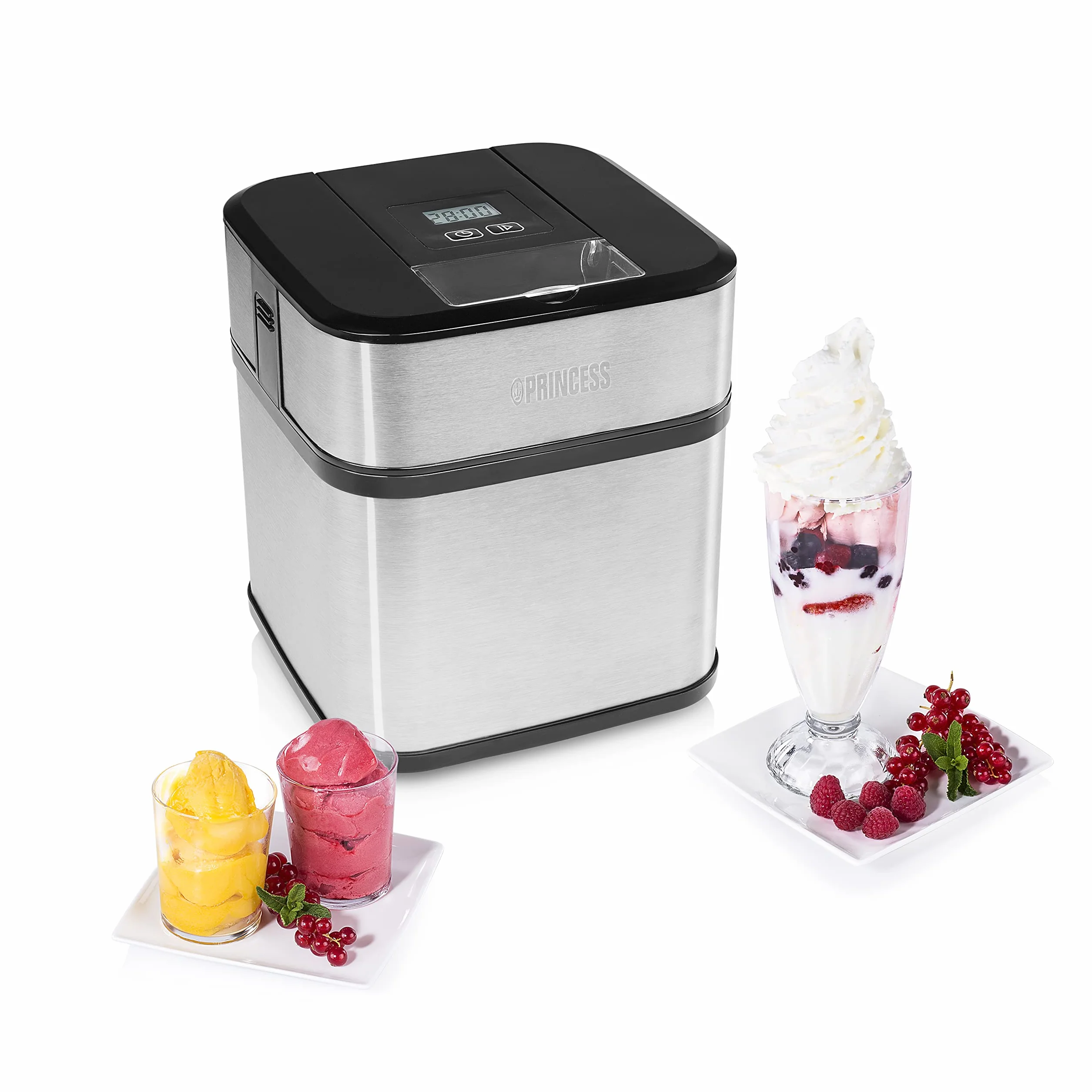 Maszynka do lodów Princess 282605 Ice Cream Maker – wyświetlacz LCD - lody, mrożony jogurt, sorbety - przygotuj domowe lody w dowolnej chwili – pojemność 1,5 litra