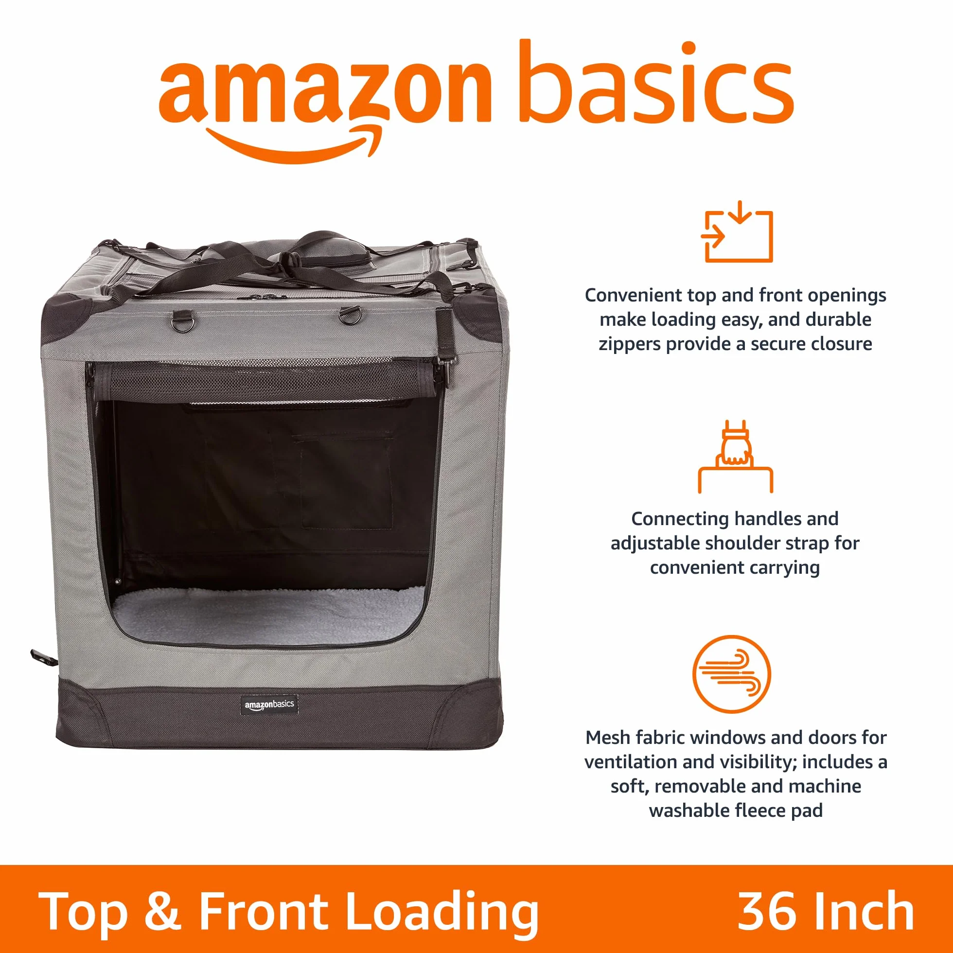 Amazon Basics 12002-36GY Skrzynka Transportowa dla Zwierząt Domowych, 91 cm, Szara
