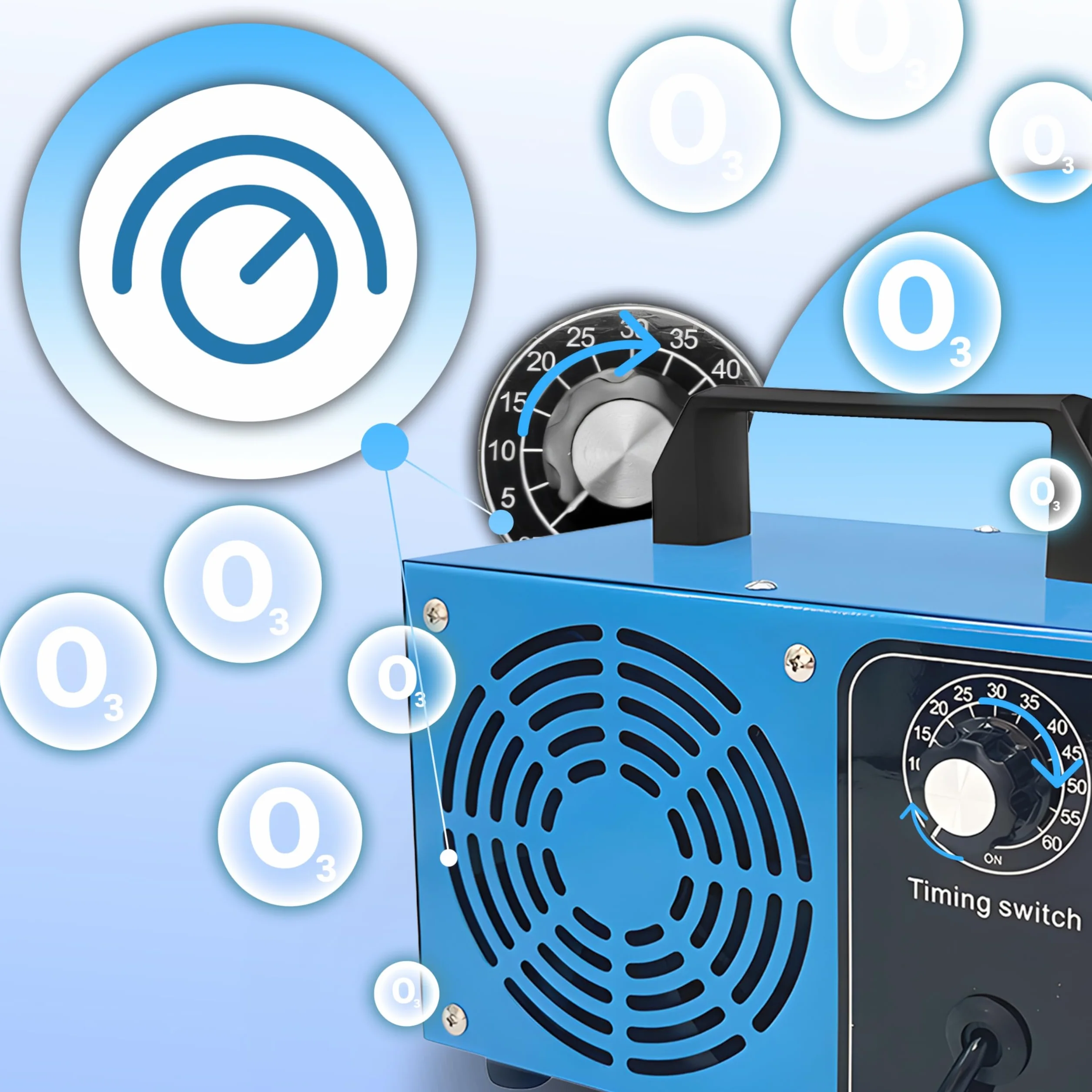 Retoo Generator ozonu 60000 mg/h, 140 W, strumień powietrza 200 m3/h, oczyszczacz powietrza O3 z timerem 60 min, ozonatorem, ozonatorem, neutralizatorem
