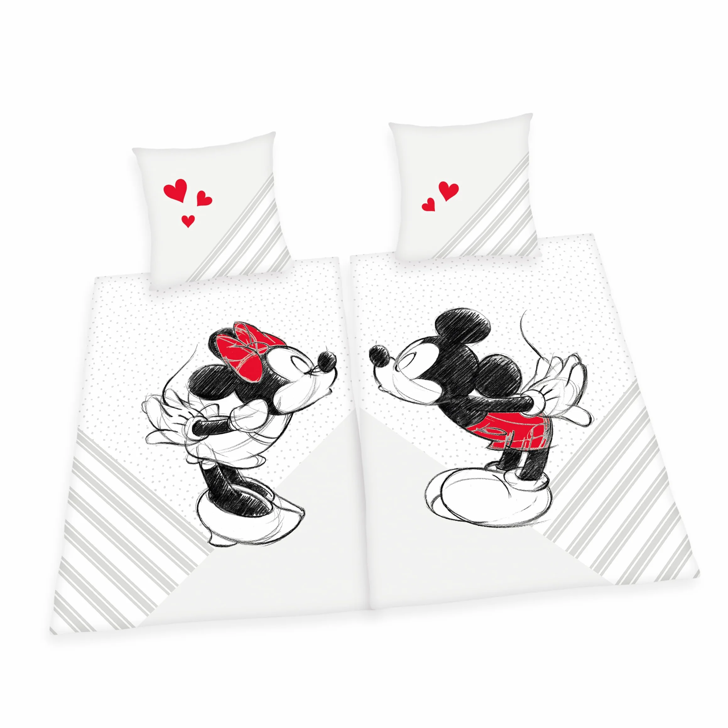 Herding Mickey & Minnie Mouse Pościel dla partnerów, Disney, 2 x poszewka na poduszkę ok. 70 x 90 cm, 2 x poszwa na kołdrę 140 x 200 cm, z lekko poruszającym się zamkiem błyskawicznym, 100%