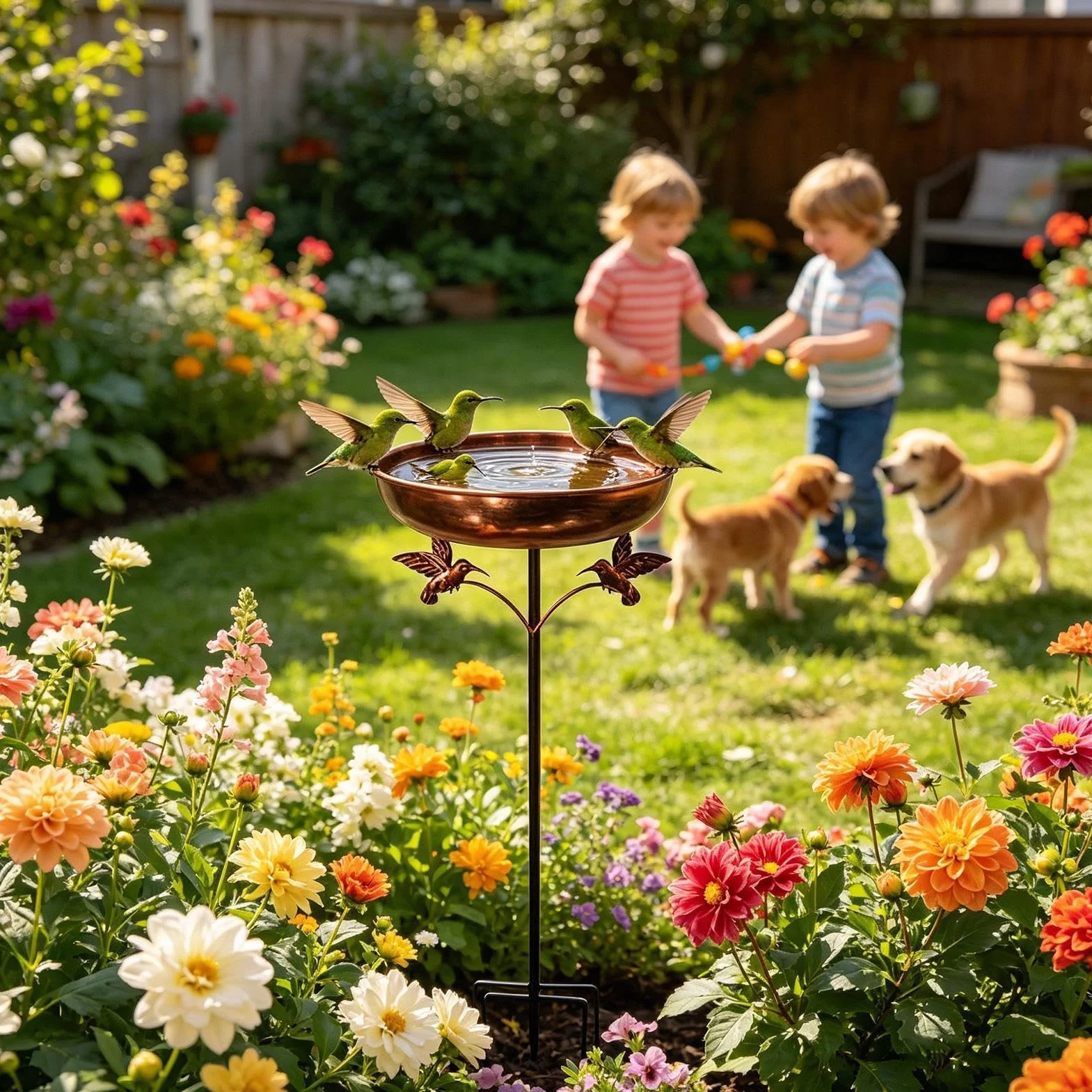 Bird Bath Nectar Station - Outdoor Sipper for Gardeners Homeowners Nature Lovers Backyard Patio Deck Courtyard Lawn Front Yard Park | Ceramic Resin Basin Perch Flower Leaf Design Water Feed Function