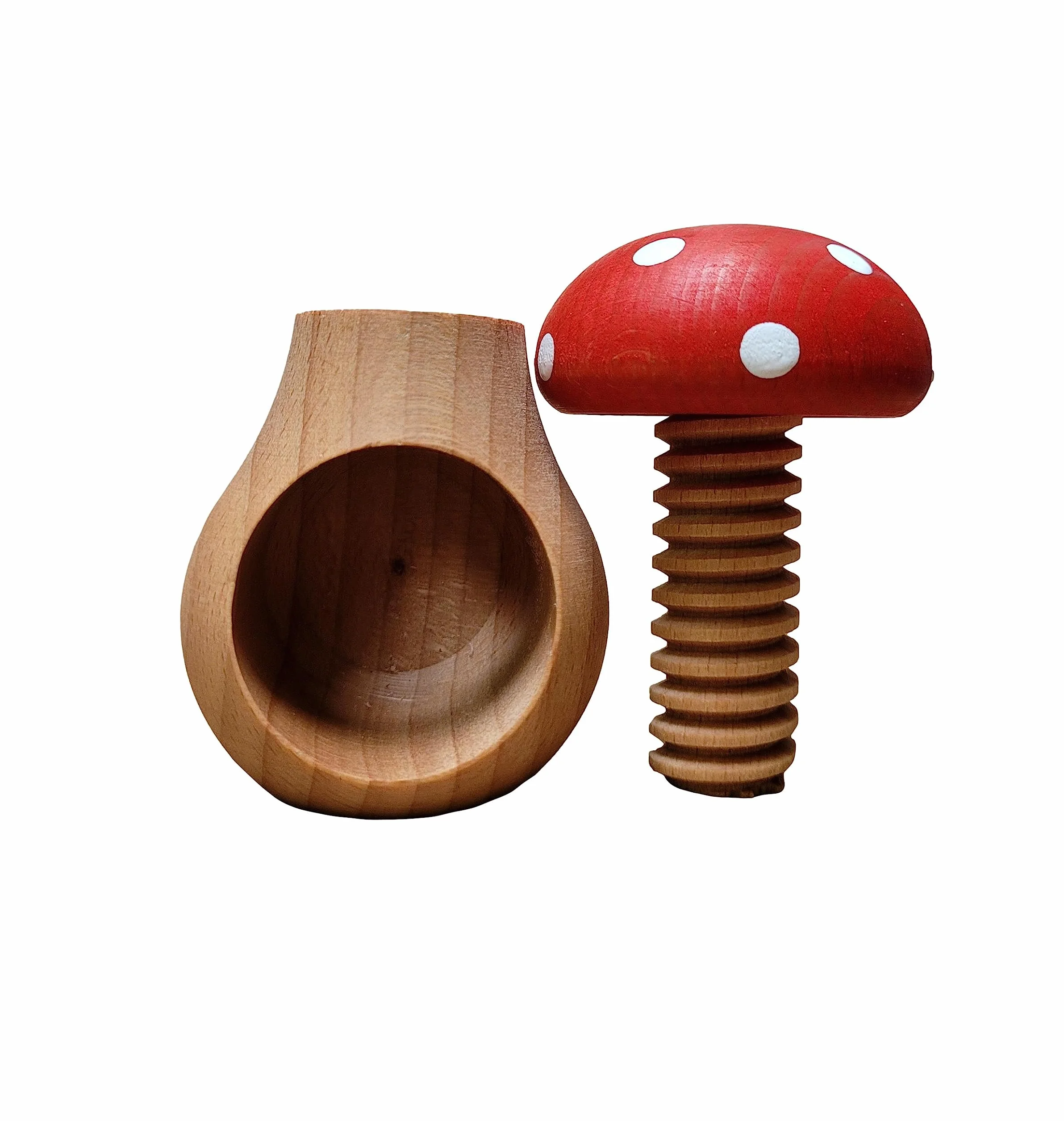 Wooden World Zestaw 2 dziadków do orzechów ciemnobrązowych i muchomora z naturalnego drewna bukowego – bardzo solidny grzyb