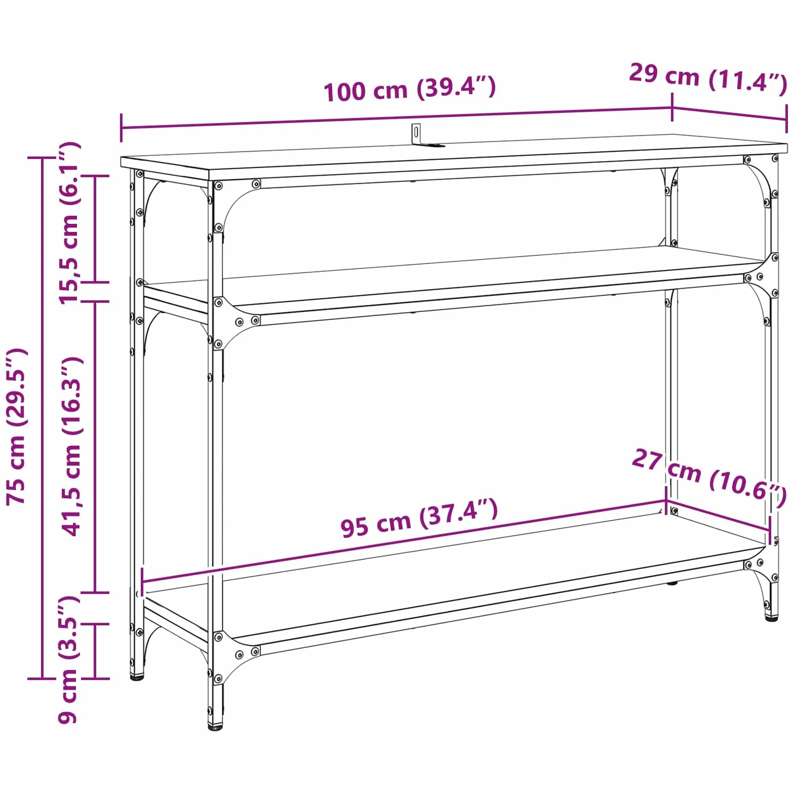 vidaXL Konsola Stare drewno 100 x 29 x 75 cm Drewno inżynieryjne