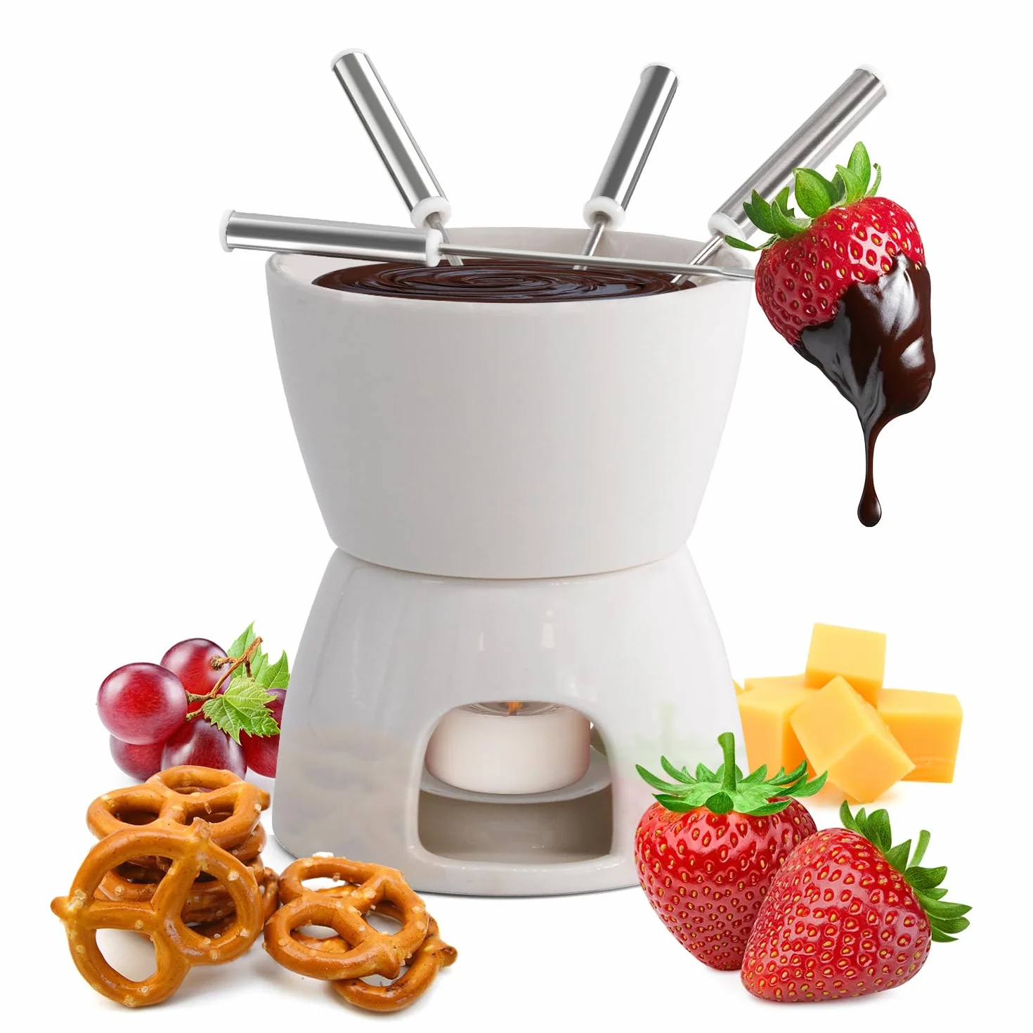Joeji's Kitchen Fondue Chocolate Candle z kołkiem Świeca i widelcami Mini Fondue Czekolada Świeca Podgrzewana pa