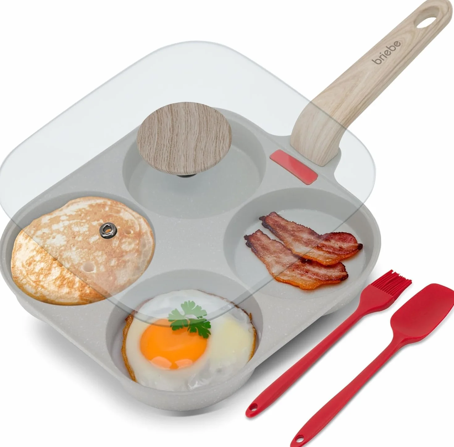 briebe Patelnia indukcyjna naleśniki, 4 jajka sadzone lub muszla, szklana pokrywka, patelnia aluminiowa nieprzywierająca granit kamień niezawierający PTFE i PFOA, pasuje do wszystkich kuchni, łącznie