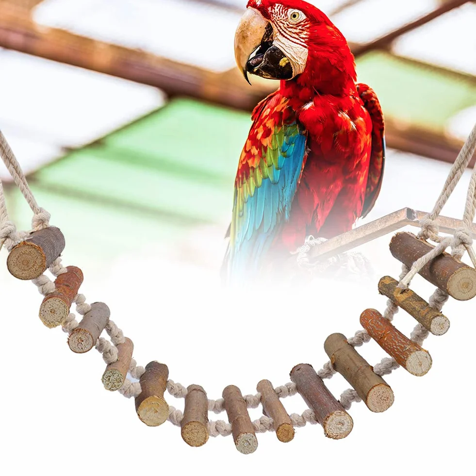 Drewniana drabina z liną dla ptaków, huśtawka dla papug African Grey Cockatiel