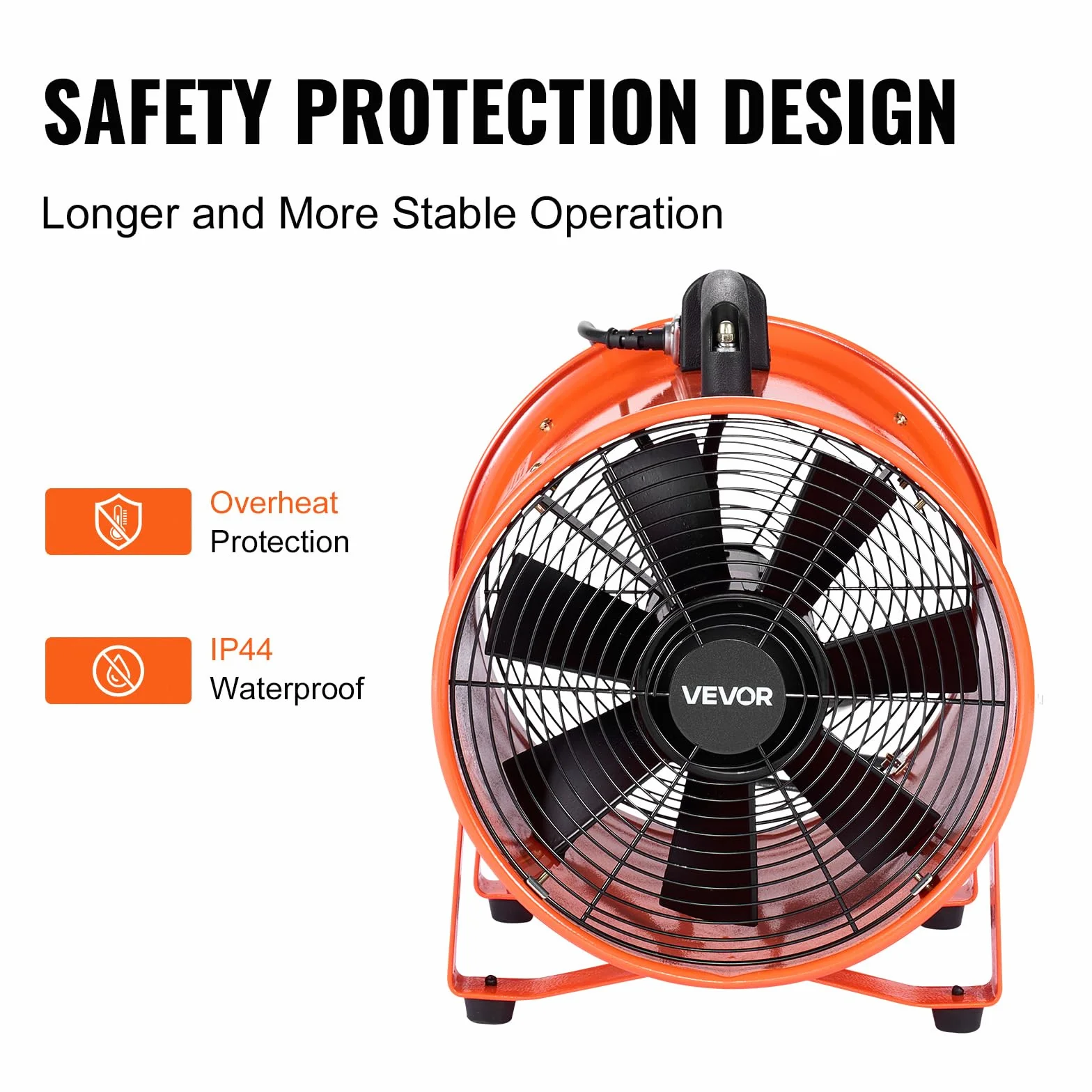VEVOR Wentylator budowlany 365 W AC 2810 obr./min, dmuchawa budowlana 1214 l/s (2574 CFM), wentylator osiowy 10 m, dmuchawa osiowa, 79 dB, poziom hałasu, wentylator przemysłowy IP44
