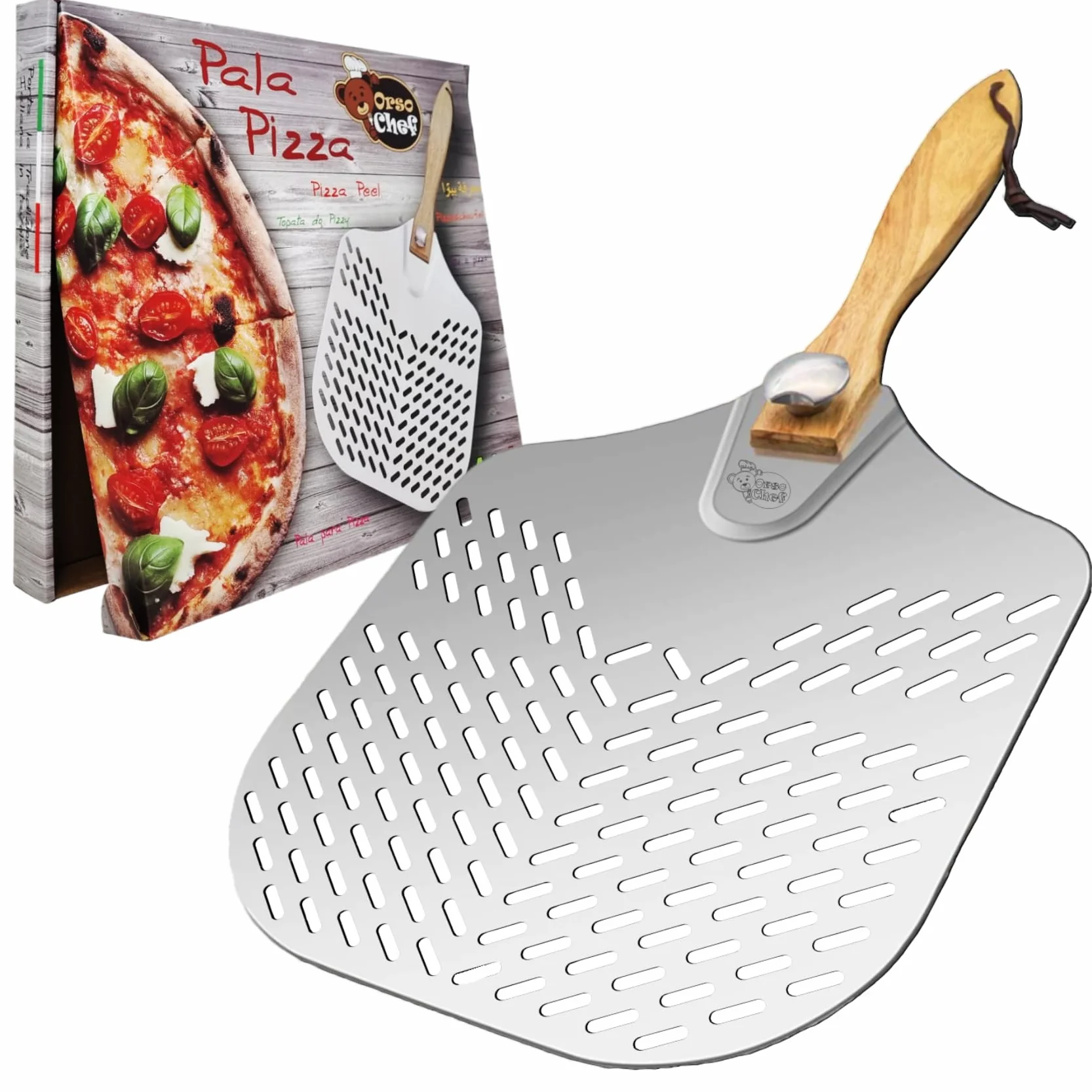 Antech łopatka do pizzy z otworem, krótka łopatka do pizzy z aluminium ze zdejmowanym uchwytem, profesjonalnie zaprojektowana z myślą o optymalnym wykorzystaniu w kuchni, pizzy, chlebie i focaccia