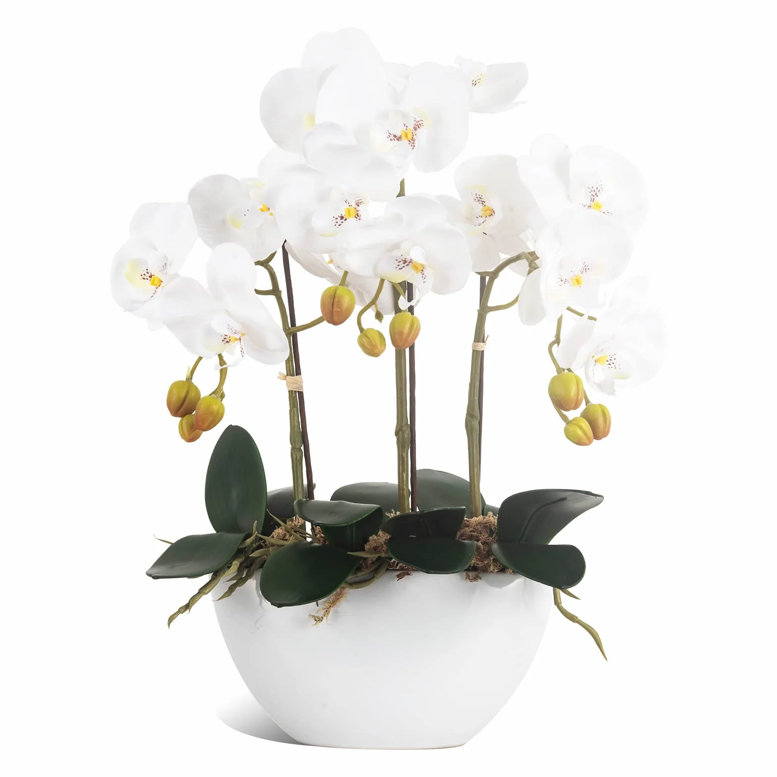 Ziwon Sztuczne kwiaty orchidei doniczkowe w ceramicznej doniczce, białe sztuczne storczyki Phalaenopsis na centralny element stołu, realistyczny sztuczny kwiat w wazonie do domu, biura, dekoracja