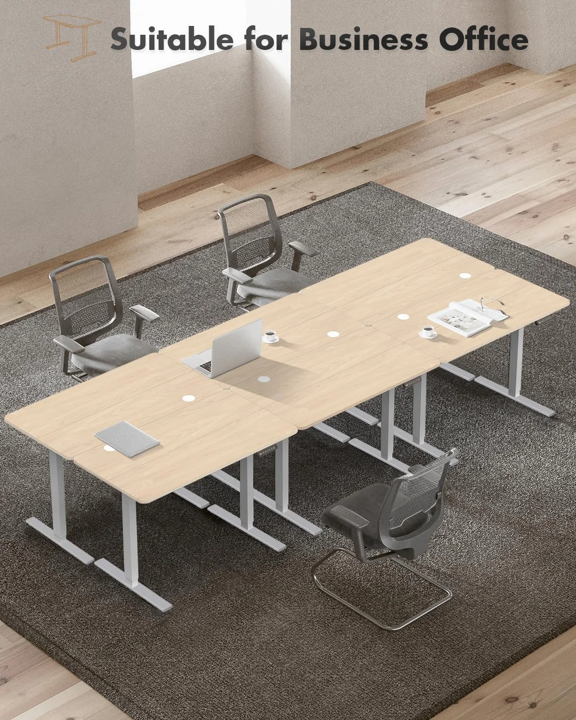 JUMMICO Biurko z elektryczną regulacją wysokości, ergonomiczne siedzisko z blatem, biurko komputerowe z regulacją wysokości, biurko z regulacją wysokości, 100 x 60 cm, beżowe