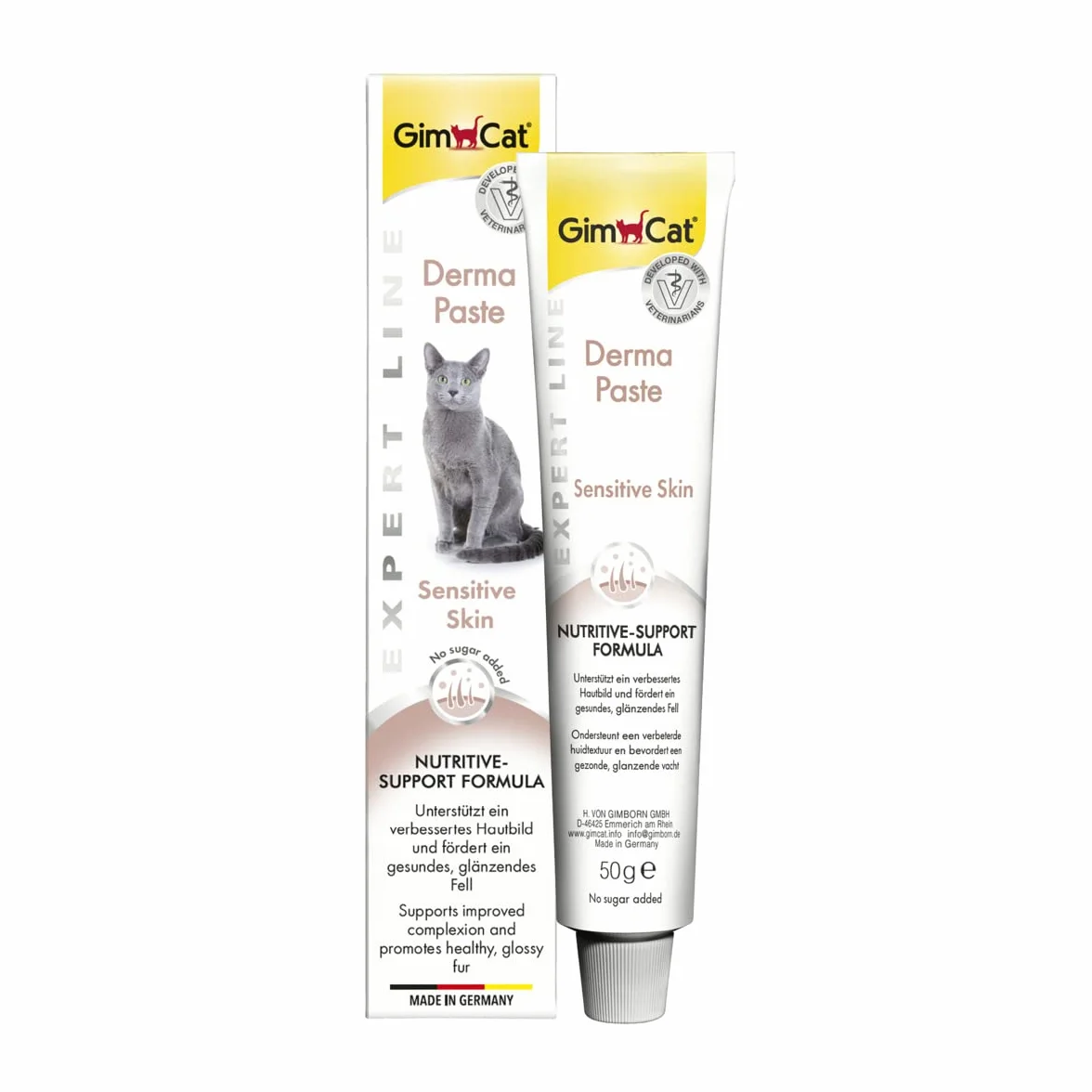 GimCat EXPERT LINE Derma pasta - Funkcjonalny przysmak dla kotów wspomagający zdrowie skóry i sierści - 1 tubka (1 x 50 g)