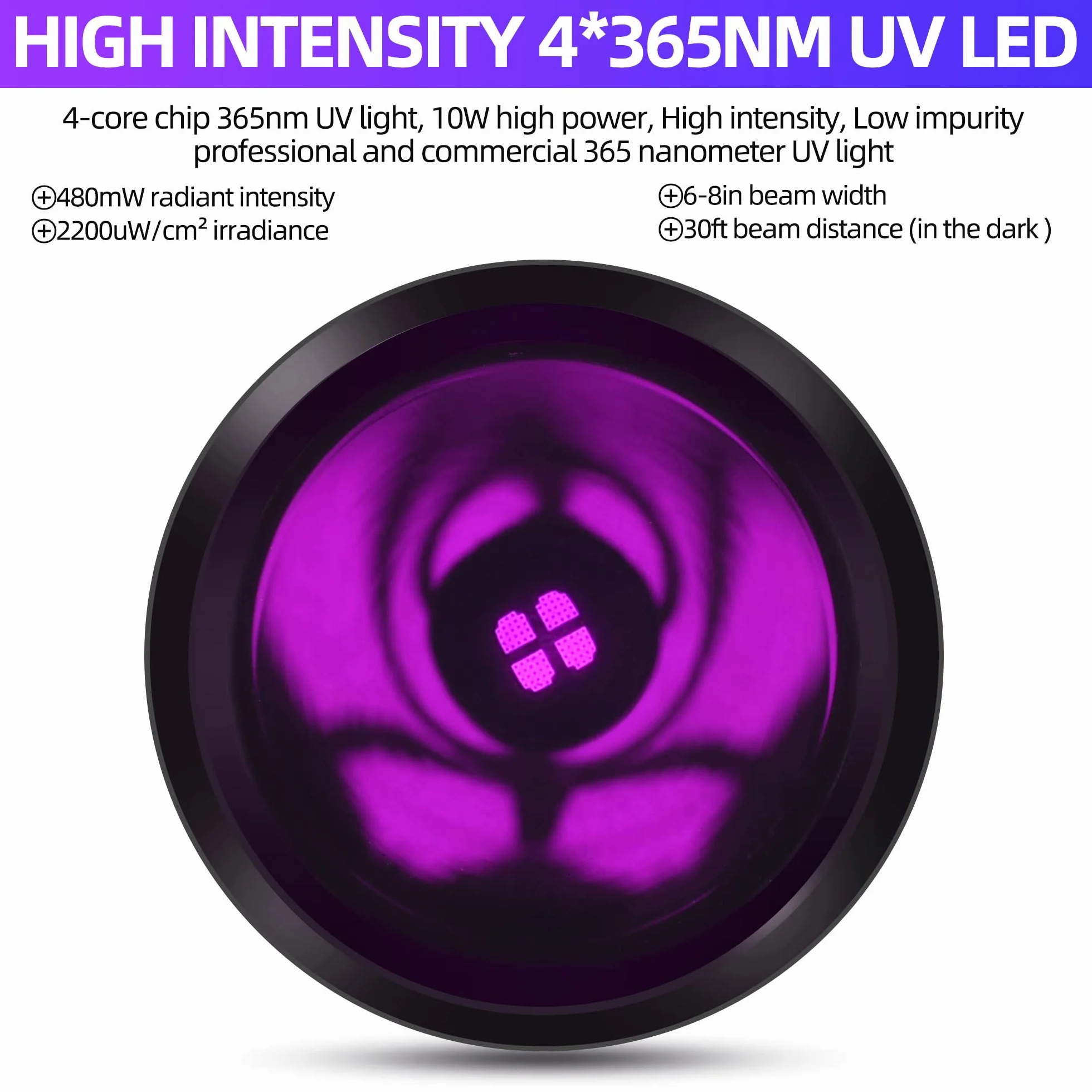 DARKBEAM Latarka UV Filtrowana 365nm Czarne Światło Lampa Wood'a, Ładowana przez USB Czarne Światło, Latarka LED Ultrafioletowa, Potężny Mini Przenośny Detektor do Moczu Zwierząt Domowych, Wykrywania