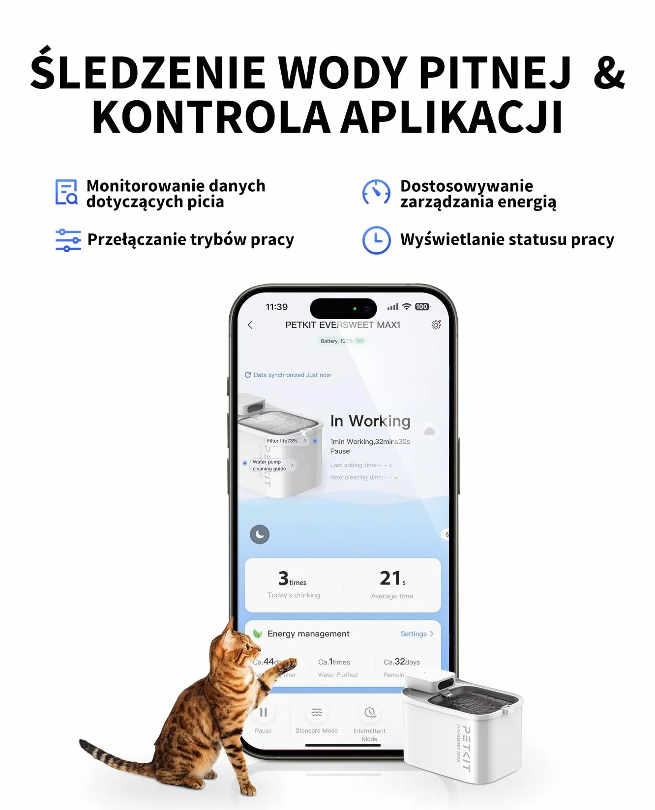 PETKIT EVERSWEET MAX Bezprzewodowa Fontanna dla Kota 3L Stal Nierdzewna 5000 mAh