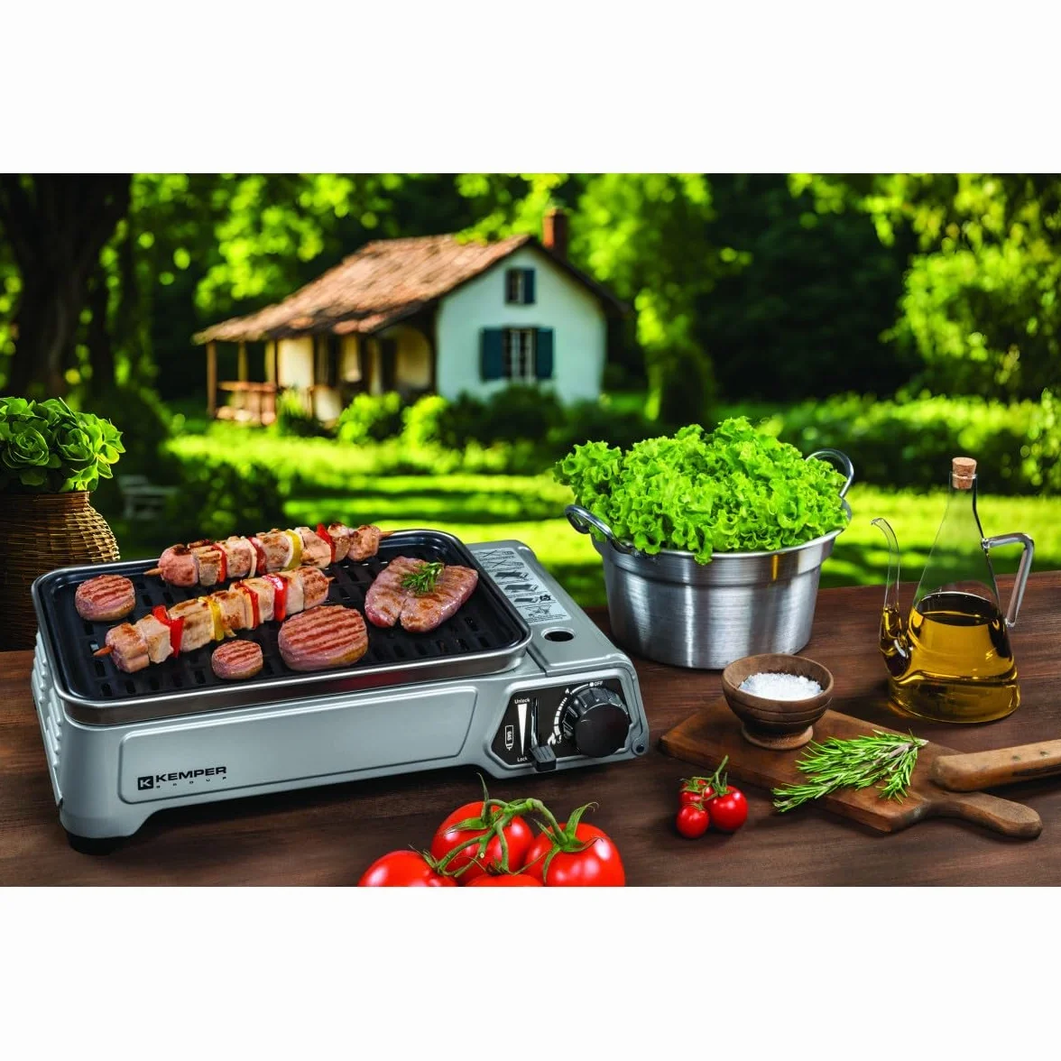 KEMPER Przenośny grill gazowy 1,9 kW kompaktowy stół antyadhezyjny stół balkonowy taras stół kempingowy