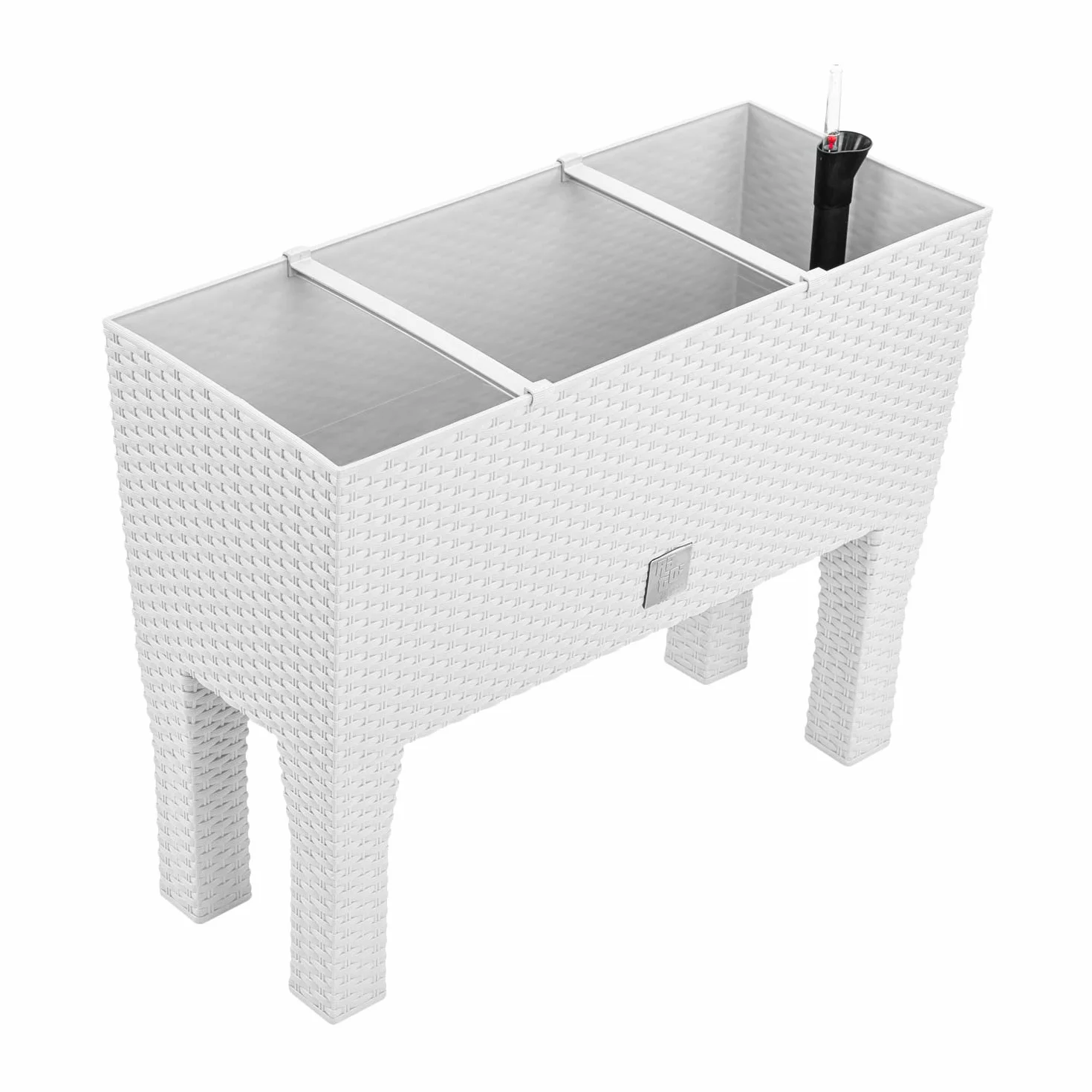 PAFEN 2 x doniczka na kwiaty z nóżkami – 595 x 240 x 460 mm – donica na rośliny, imitacja rattanu, wskaźnik poziomu wody, skrzynka balkonowa, skrzynka na rośliny, kolor biały