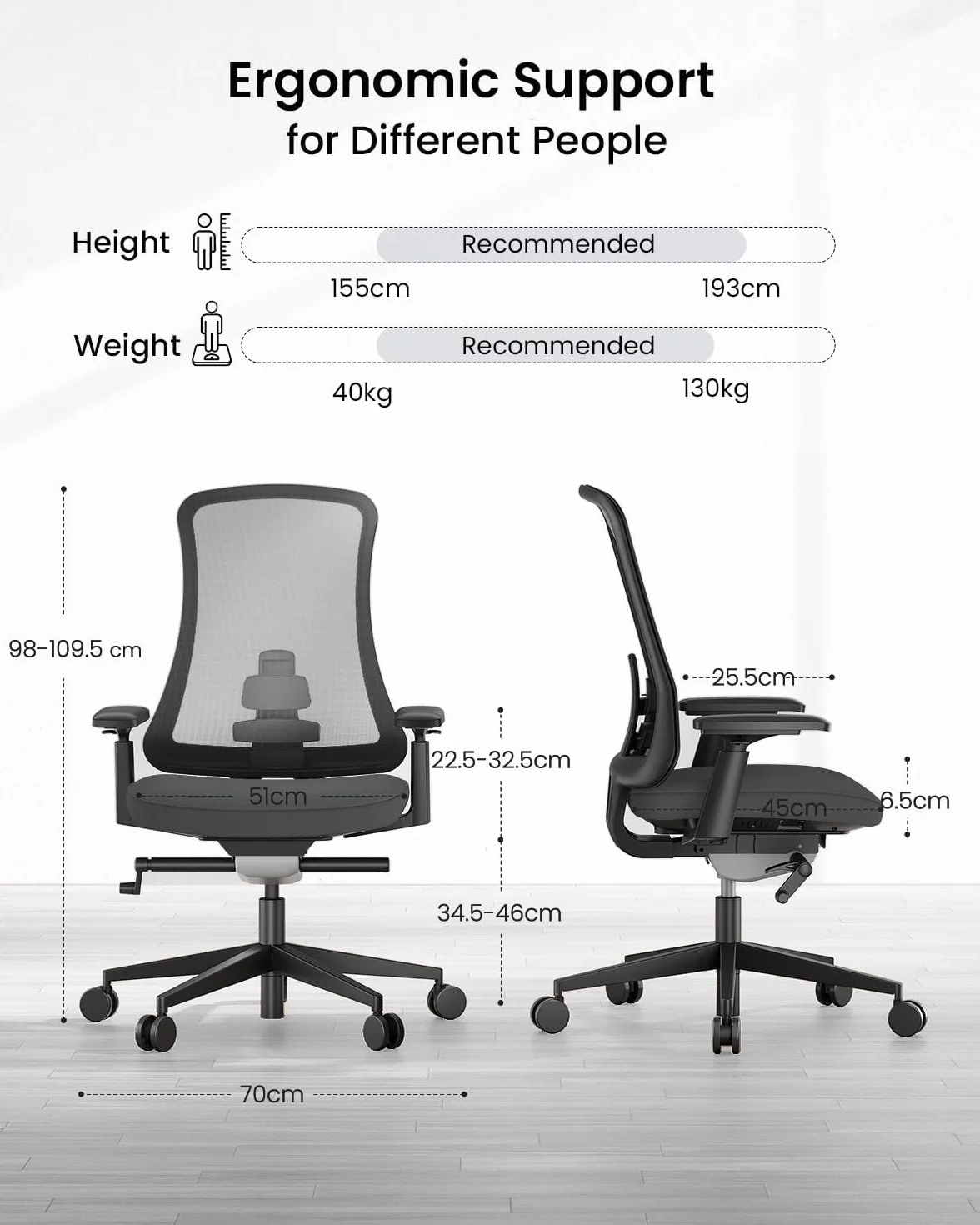 ProtoArc Ergonomiczne krzesło biurowe – Flexer Pro nylonowe oddychające krzesło siatkowe, dwuczęściowe regulowane podparcie lędźwiowe, regulowane podłokietniki 4D, krzesło komputerowe do domu / biura