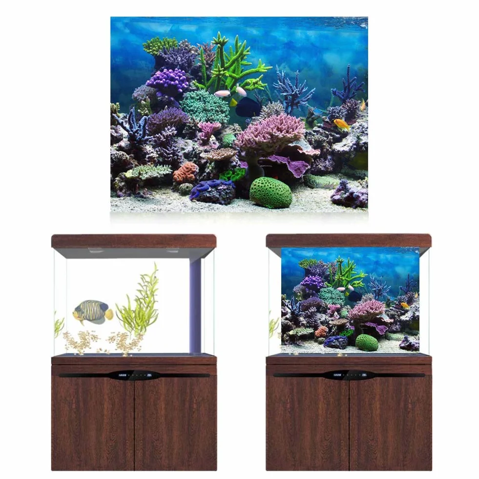3D dekoracja do akwarium plakat podwodny koral naklejka PVC 91x41 cm