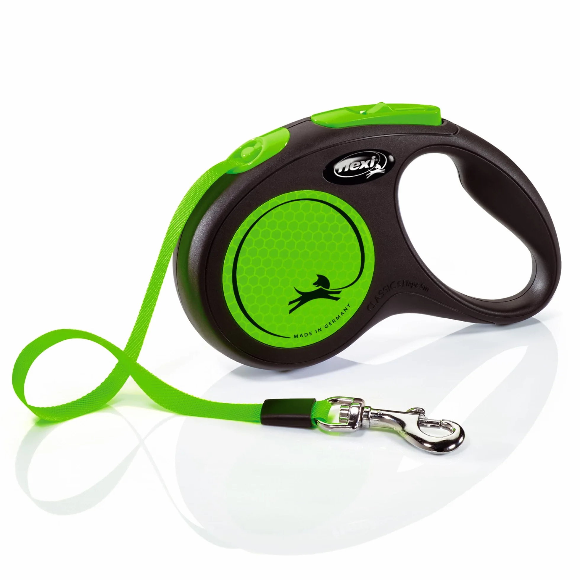 Flexi Nowa neonowa taśma zielona mała 5 m chowana smycz dla psa/smycz dla psów do 15 kg