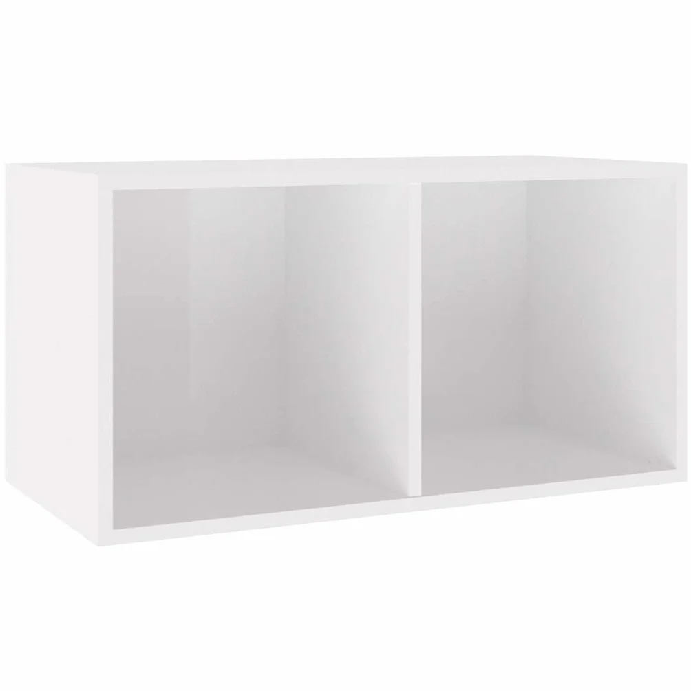 Générique Pudełko do przechowywania winylowe białe błyszczące 71x34x36 cm | Solidne drewno konstrukcyjne, 2 przegródki, do kolekcji muzyki, przenośne, biurko lub stolik nocny