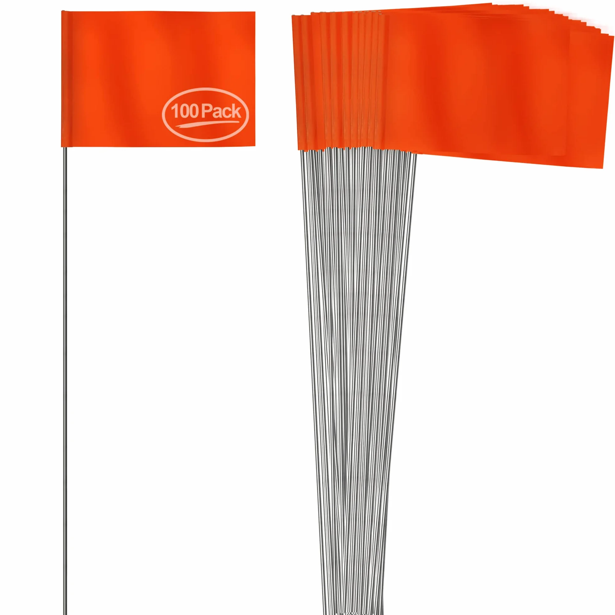 Anley Stake Flags - 4" X 5" winylowe flagi znakujące z 15-calowym stalowym słupem - narzędzie do zastosowań przemysłowych, podziemnych mediów, kanalizacji i geodezji (100 szt., pomarańczowy)