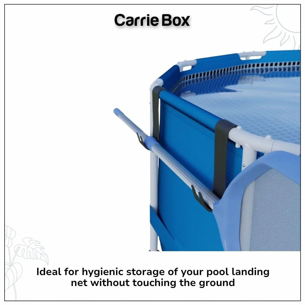 Carrie Box Uchwyt podbieraka z tworzywa sztucznego pochodzącego z recyklingu, drążki teleskopowe, łamanie liści, przechowywanie, akcesoria basenowe, czyszczenie basenu, basen ze stelażem (kolor szary)