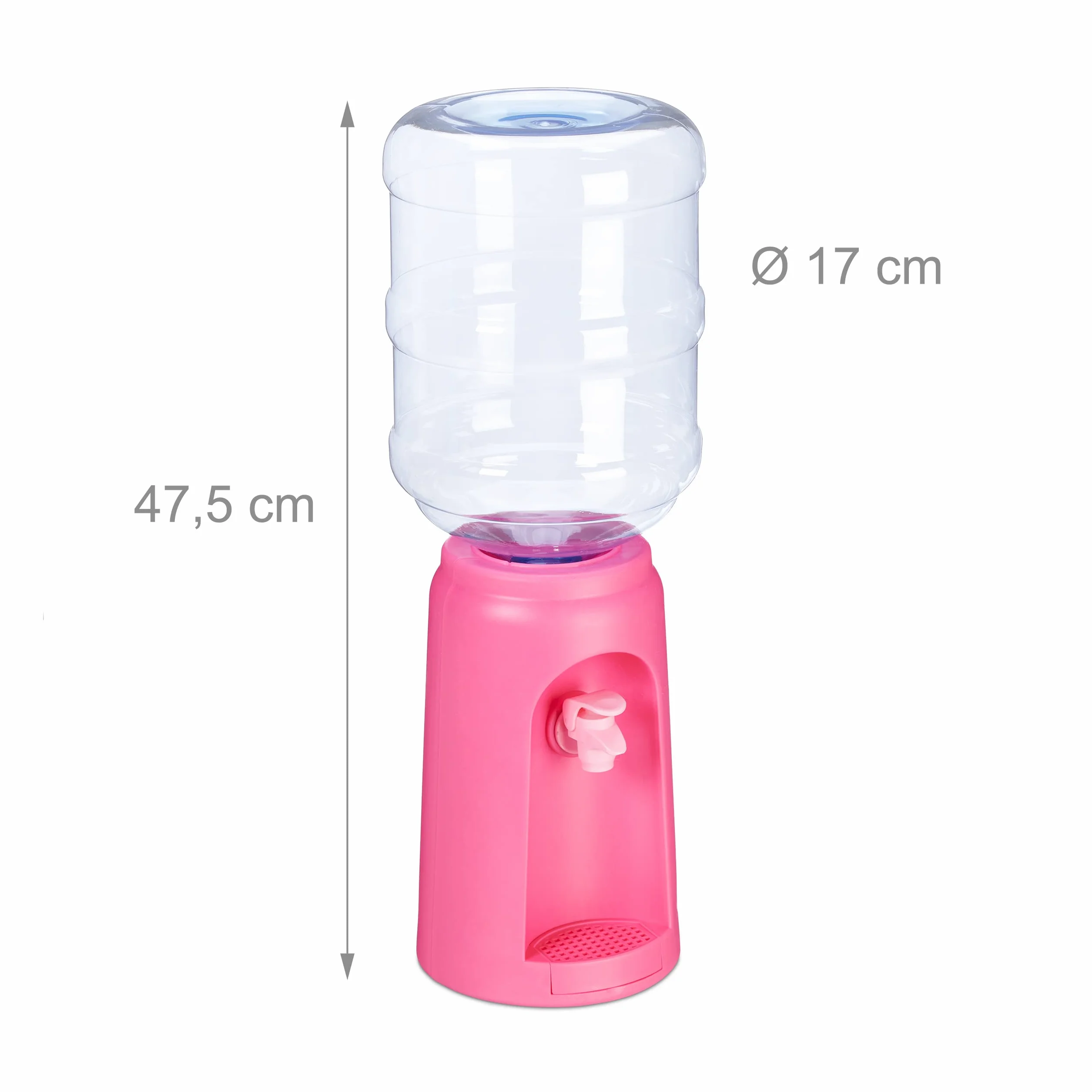 Relaxdays Dozownik wody ze zbiornikiem i kranem, dozownik wody pitnej do biura, 4,5 l, tworzywo sztuczne, wys. x śr.: 47,5 x 17 cm, różowy, 1 sztuka 10027938_52
