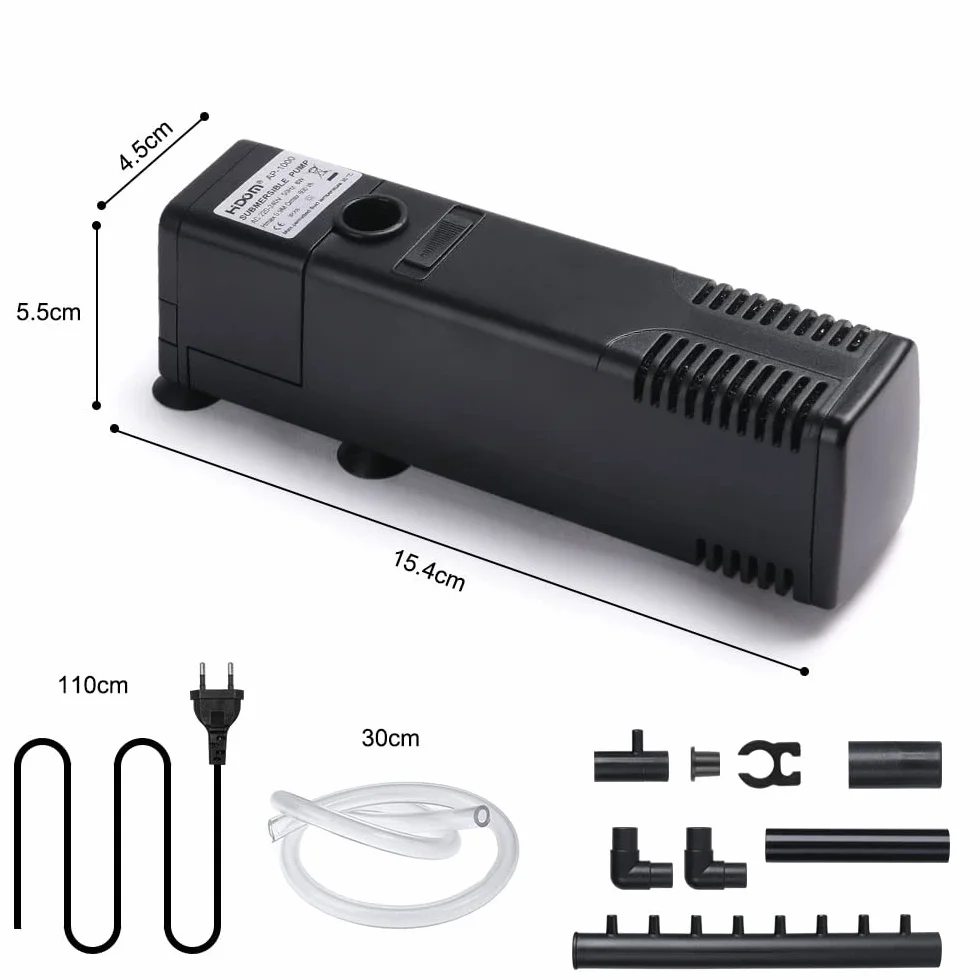 flintronic Filtr do akwarium wewnętrzny z pompą 8 W 600 l/h, regulowany, do 80 l