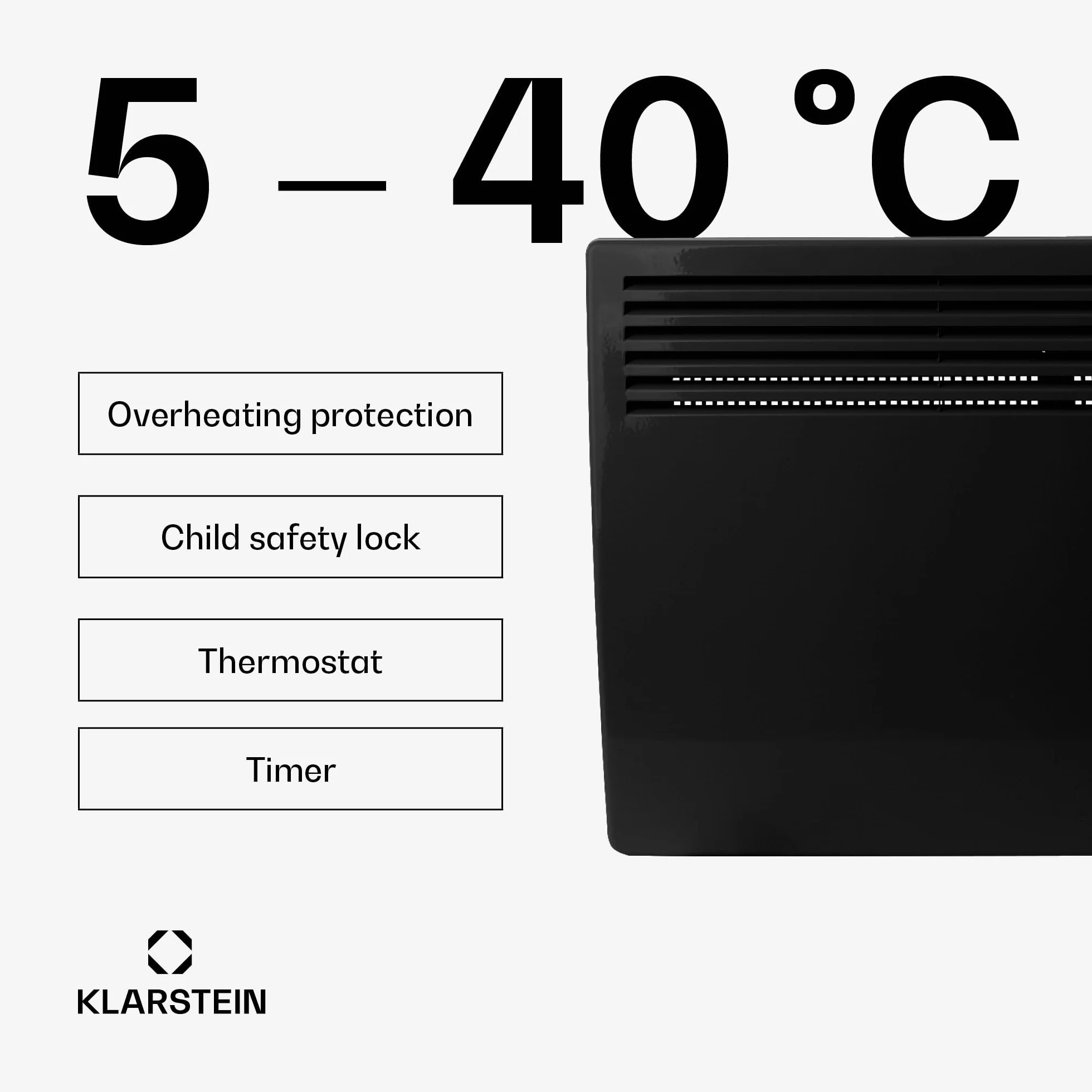 Klarstein Grzejnik elektryczny, Grzejnik konwektorowy wolnostojący lub ścienny, energooszczędny, Wykrywanie otwartego okna, elektryczny, z termostatem, 2000 W