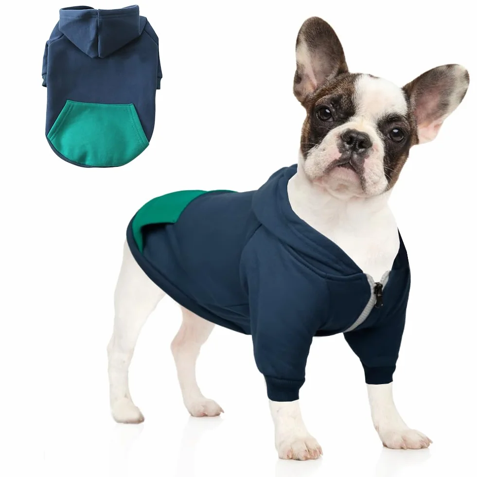 meioro Zip Hooded Pet Pullover, Pies,Koty Ubrania,ładny,Ciepły,Francuski Buldog,Mops(Ciemny Niebieski,XXL)