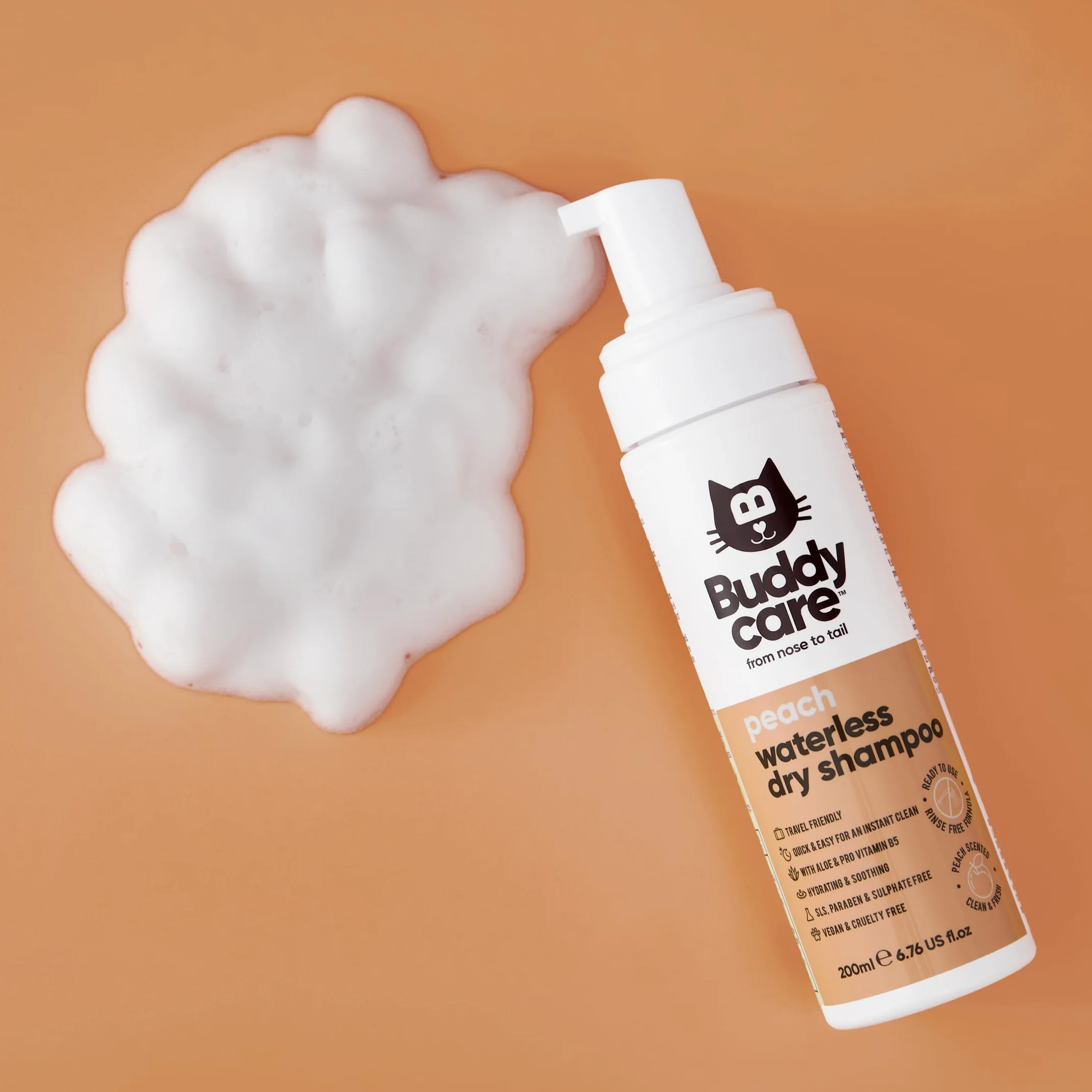 Buddycare Suchy szampon dla kotów bez spłukiwania 200ml z aloesem i pro-witaminą B5