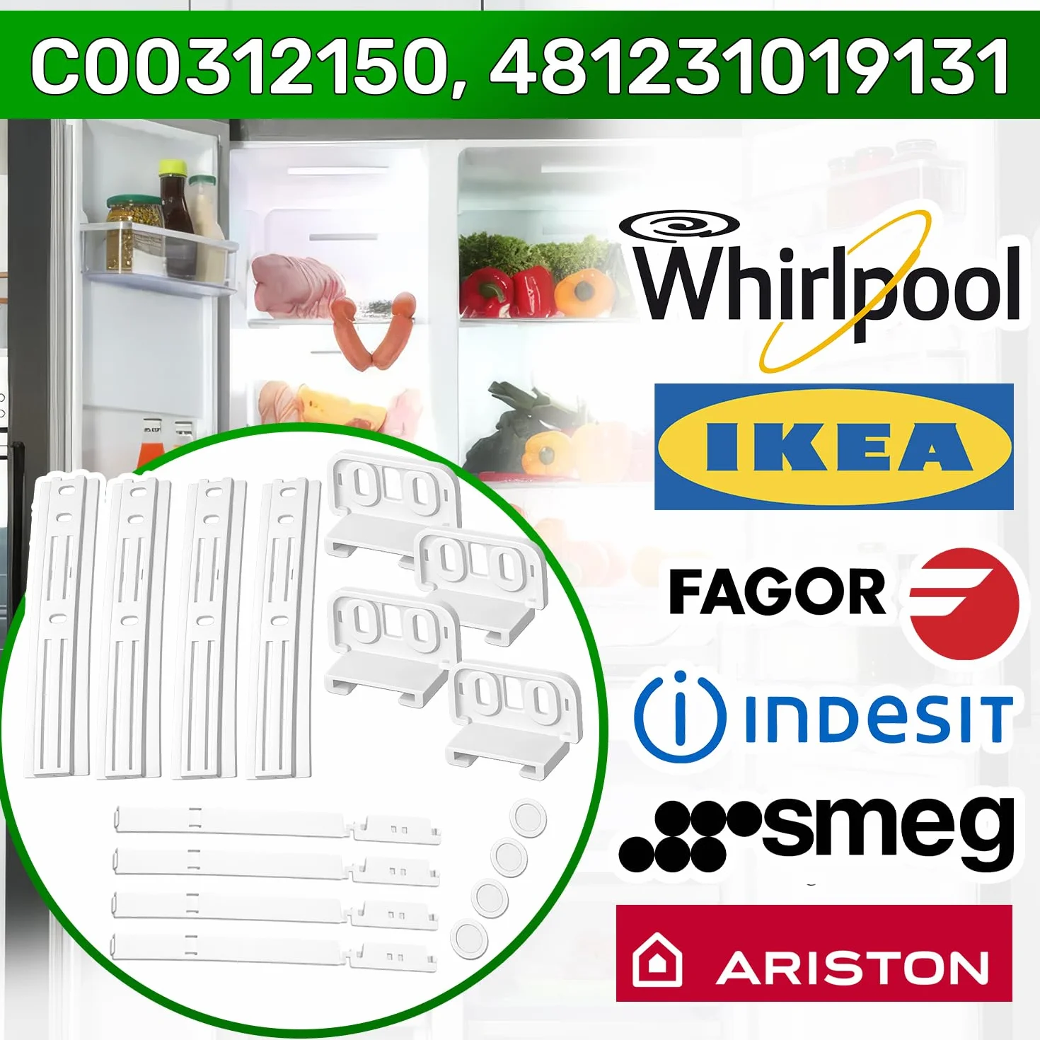 4 zestawy prowadnic drzwi kombi lodówka do zamrażarki z oryginalnym kodem C00312150 481231019131 do Whirlpool dla Fagor for Indesit - ONIX TECH