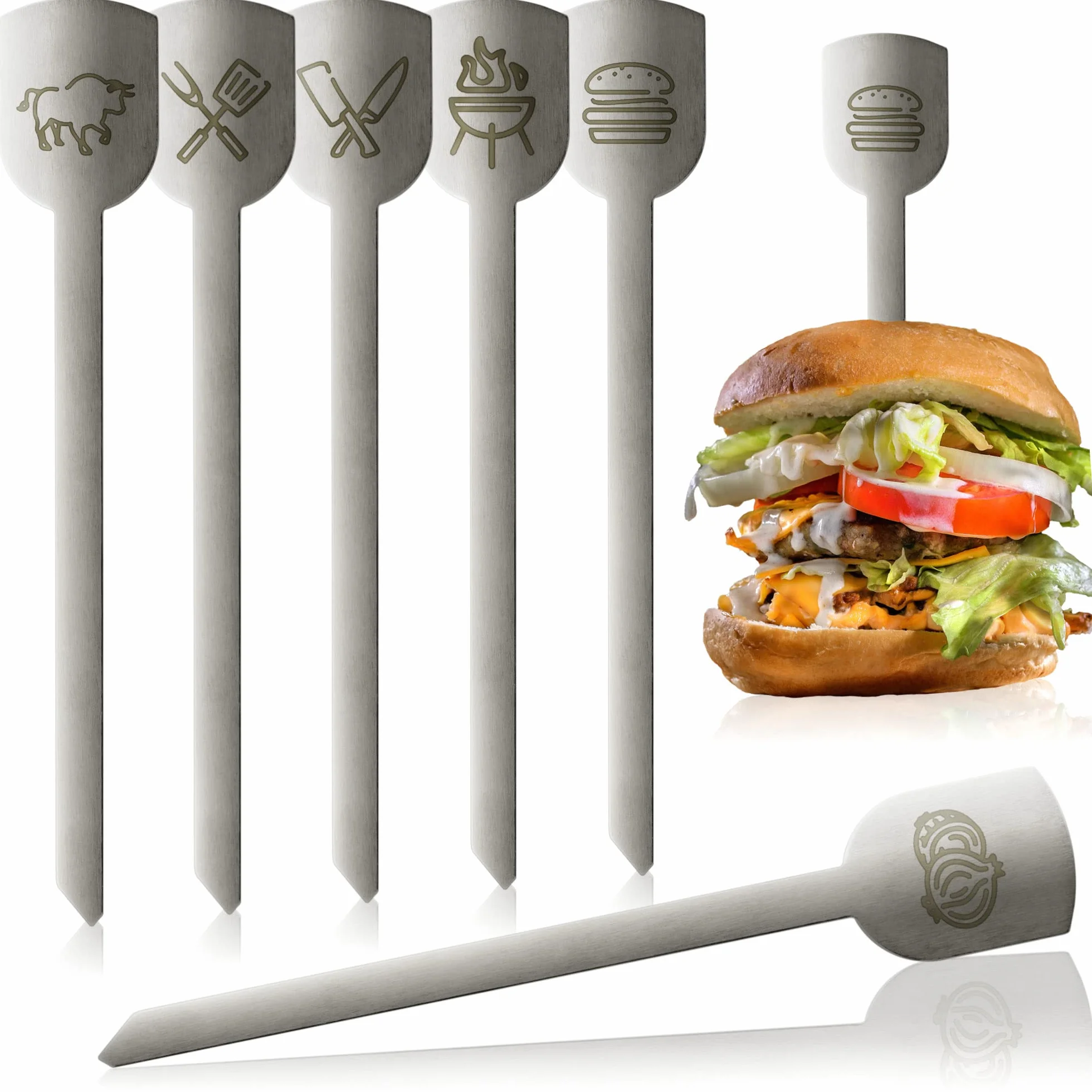 6x Kostki do Burgerów ze Stali Nierdzewnej - Szerokie Metalowe Kostki - Kostki do Grilla - Kostki do Serwowania - Akcesoria do Grilla i Kuchenne (6 sztuk)