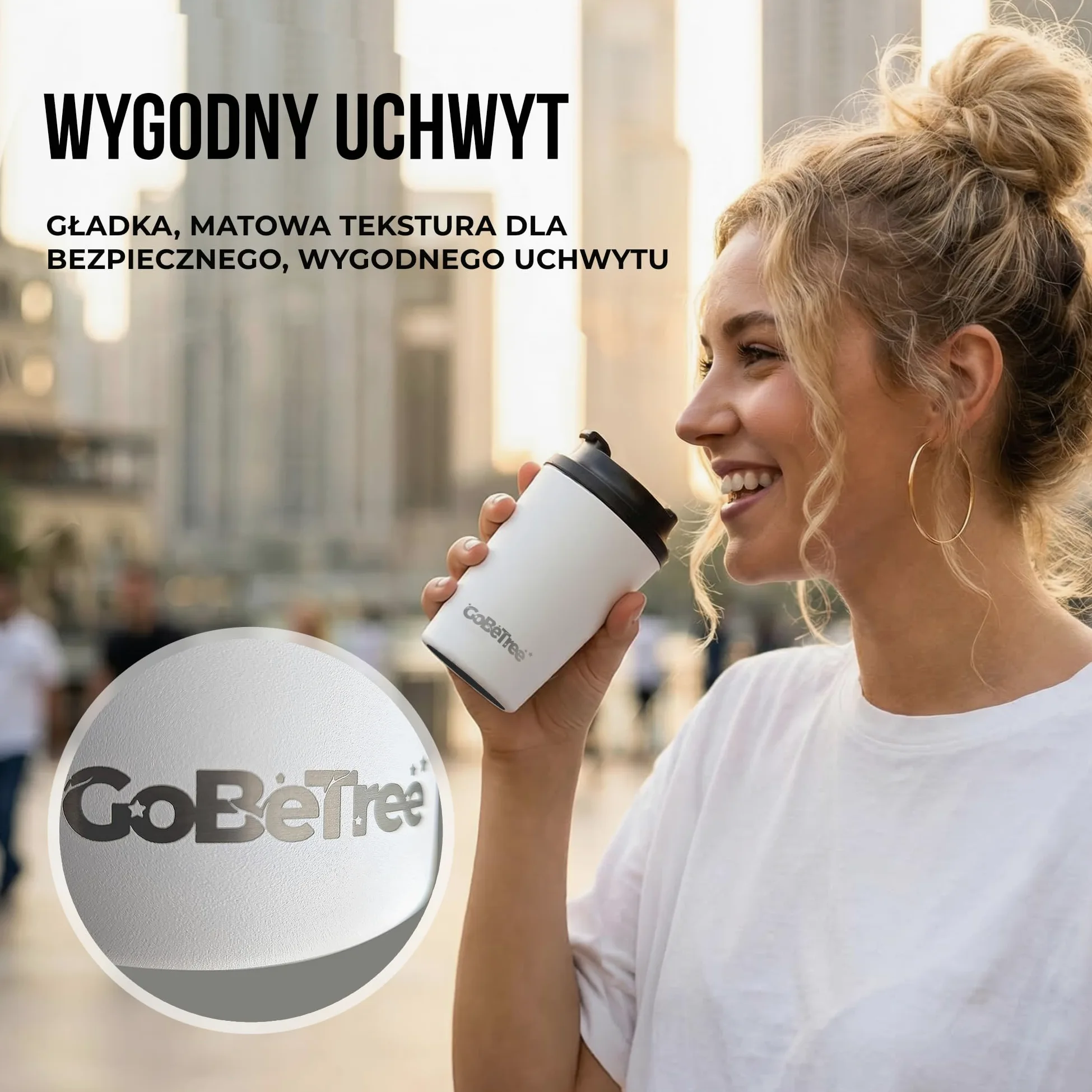 GoBeTree Kubek Termos do Kawy 360 ml (12 oz) Stal Nierdzewna QUARTZ. tumbler z hermetyczną pokrywą 100% szczelną i szerokim otworem do biura, samochodu, podróży, siłowni i kawy na wynos