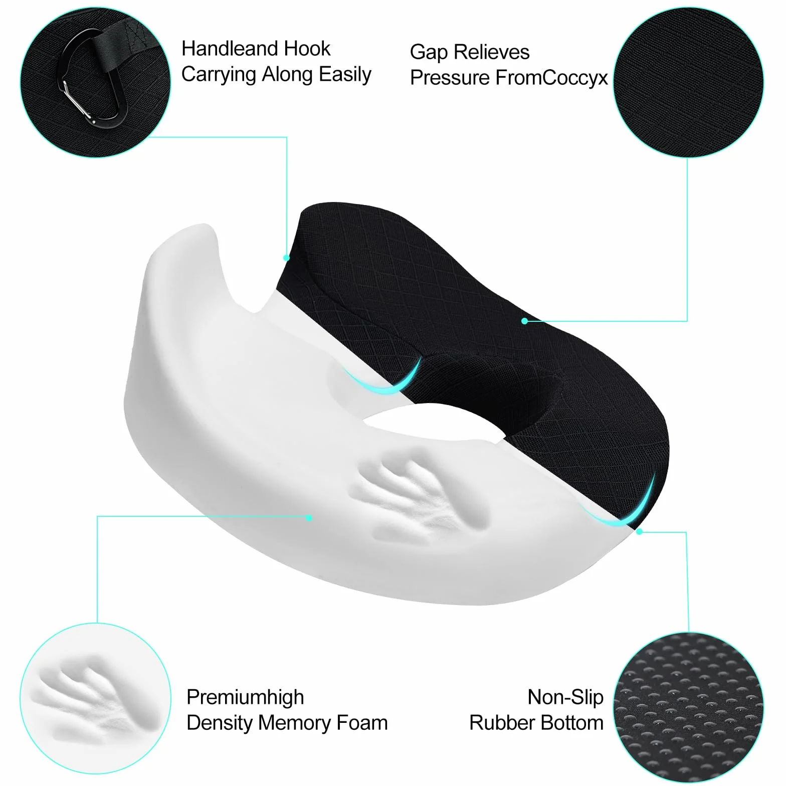 Donut Pillow Poduszka siedziska na kość ogonową, twarda podkładka z pianki memory Coccyx Poduszka pączka do długiego siedzenia,krzesło do gier i poduszka do siedzenia samochodu - czarna 15.5 * 17.5 * 5.5in