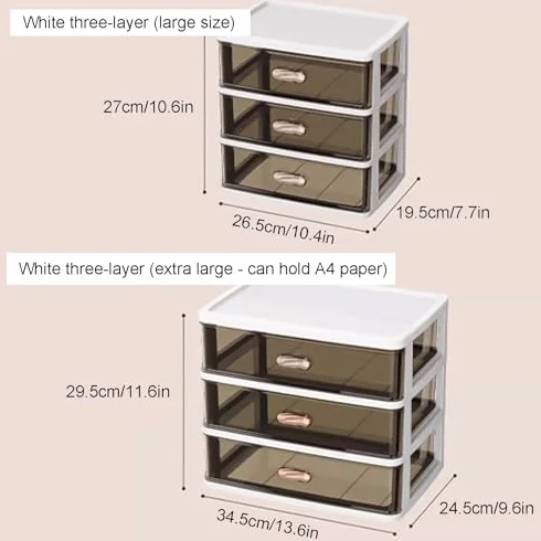 Urocza półka na biurko z szufladami, stojak do przechowywania materiałów PP (biały 34,5 x 24,5 cm/13,6 x 9,6 cala) - idealny do domowego biura i nauki