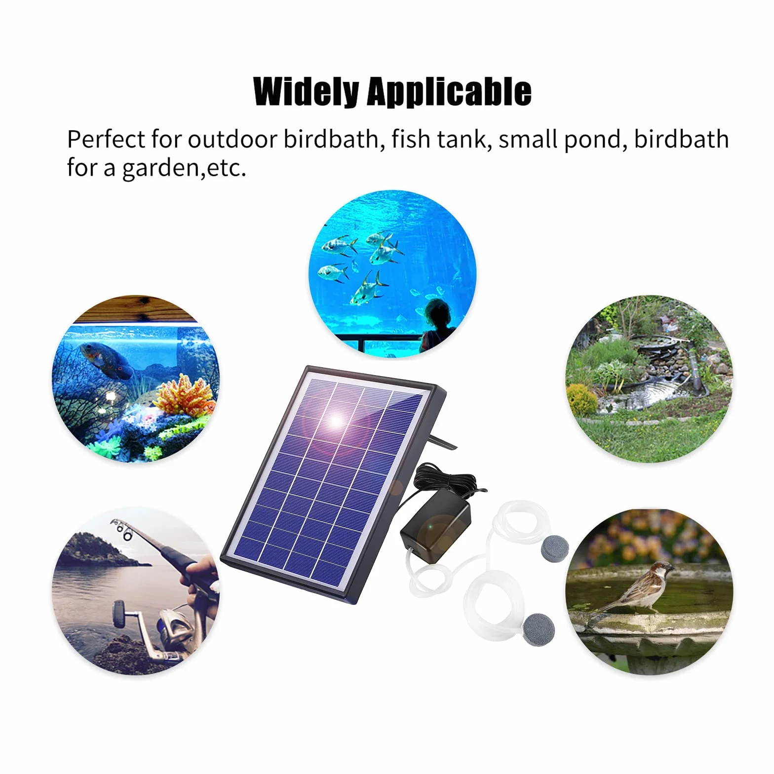 Andoer Staw utleniacz zasilany energią słoneczną 6 W Solarna pompa tlenowa do akwarium utleniacz do akwarium napowietrzacz tlenu pompa powietrza napowietrzacz wędkarski z rurą 2 kamienie bąbelkowe do