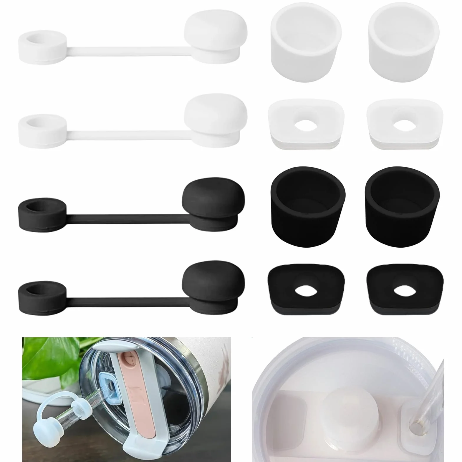 Zestaw 2 silikonowych etui na słomki, czarne i przezroczyste, 6 sztuk w zestawie, silikonowe etui na słomkę zapobiegającą wyciekom, do kubków Stanley Tumbler 30/40 uncji, kompatybilne z kubkami 1,2 l