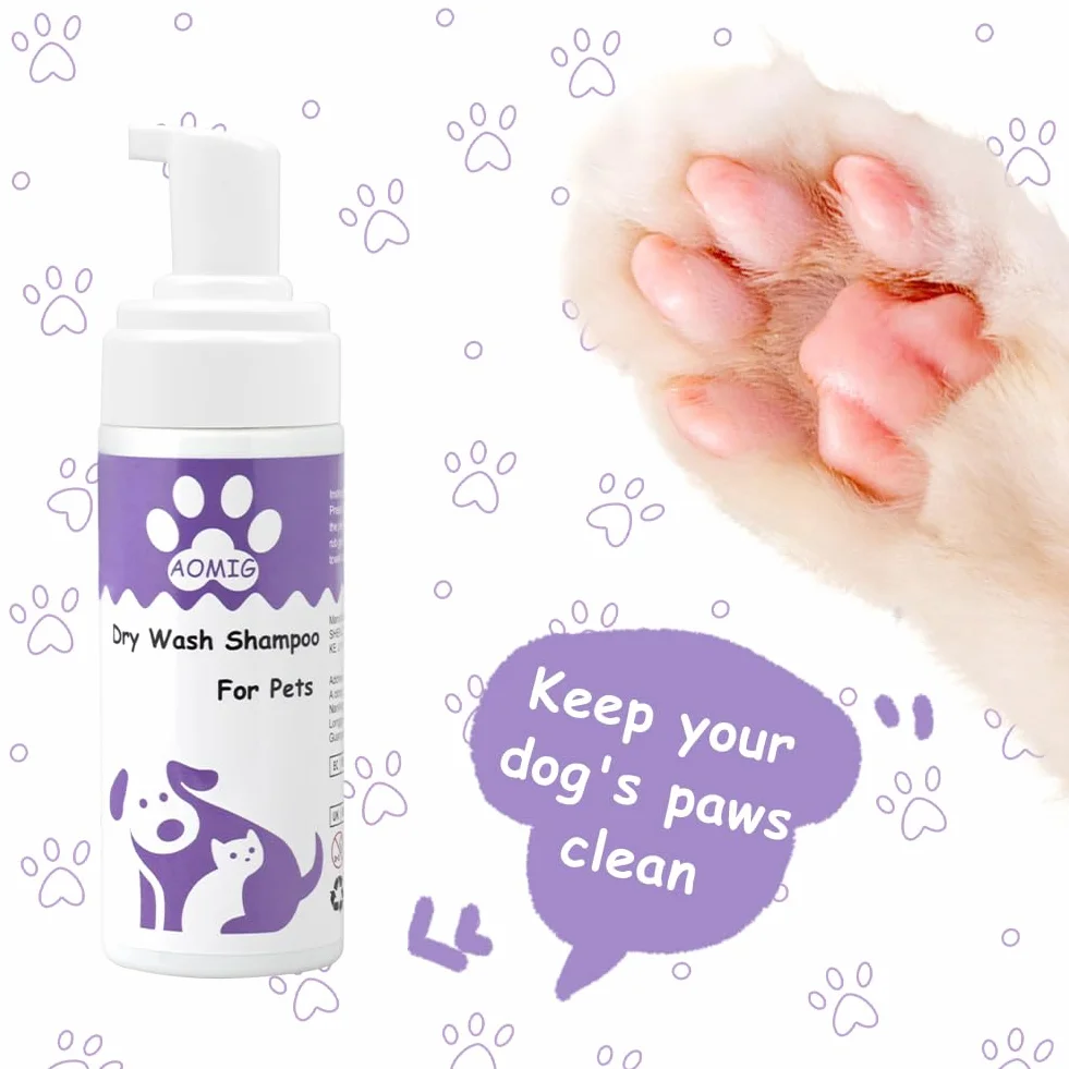 Aomig Suchy szampon dla kotów i psów, 150 ml, bez spłukiwania, głębokie czyszczenie włosów, chłodzenie, 100% naturalny, na łupież, tłuszcz, zapach
