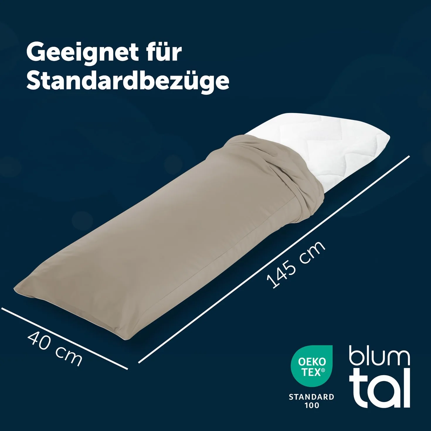 BlumtalPoduszka do spania na boku z poszewką 40 x 145 cm – z certyfikatem Oeko-Tex – komfortowa poduszka do przechowywania dla dorosłych z regulowanym wypełnieniem