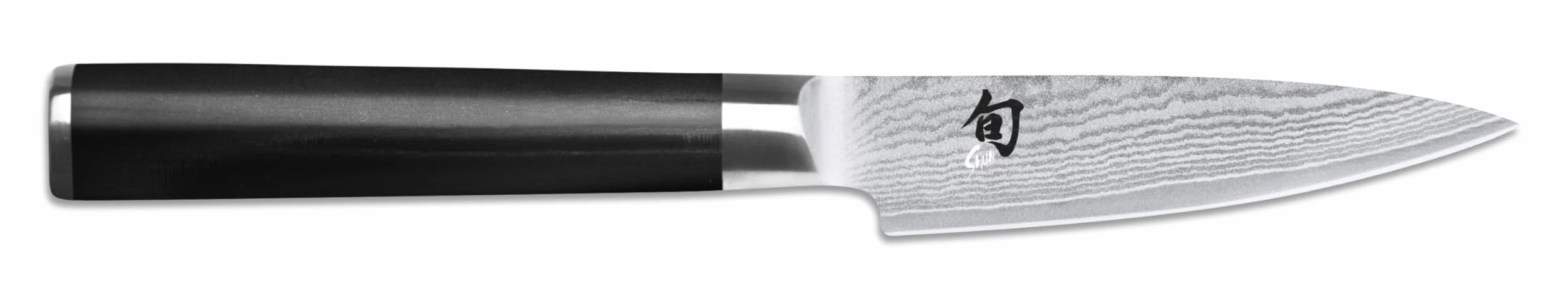 KAI Shun Classic japoński nóż biurowy 9 cm, długość ostrza, 32-warstwowy nóż damasceński VG MAX - 61 (±1) HRC - rękojeść pakkawood, wyprodukowany w Japonii, kuty nóż do warzyw
