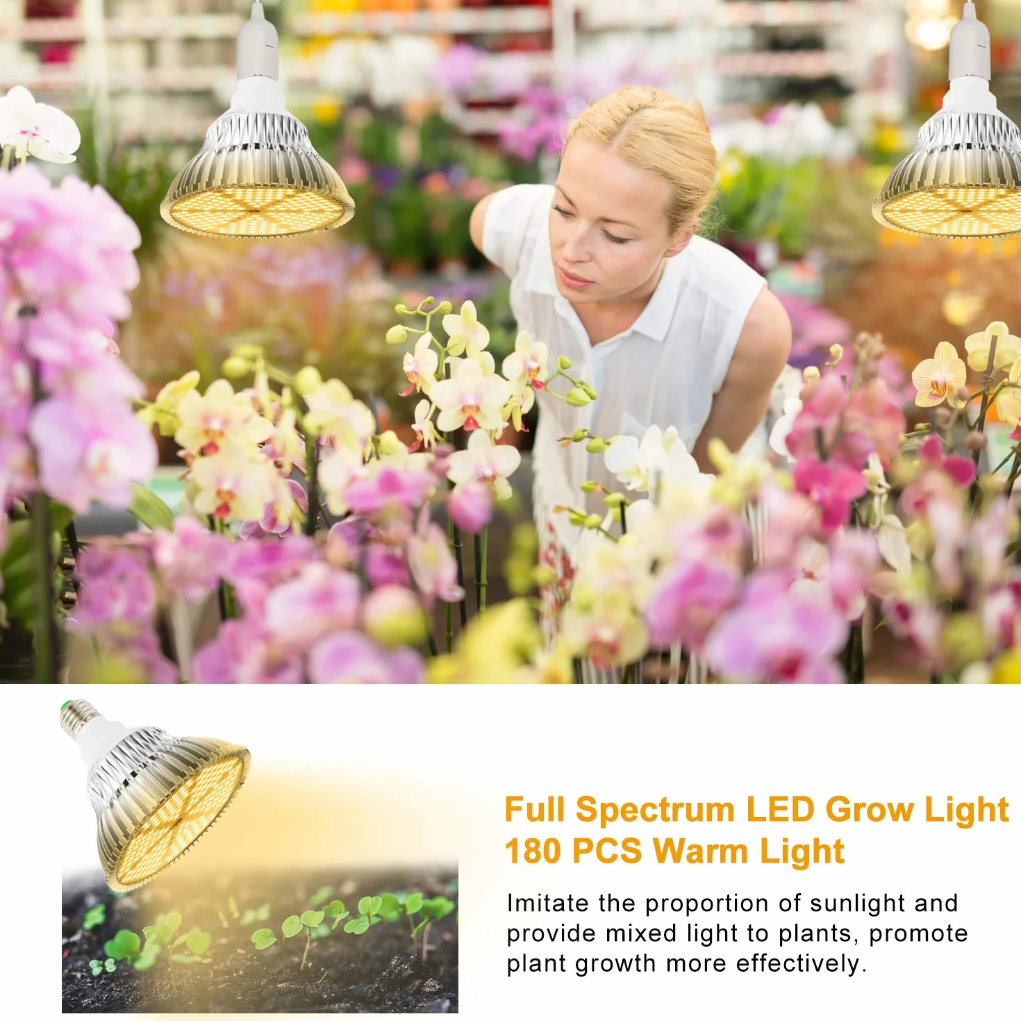 Lampa roślinna 120 W, 180LEDs lampa do uprawy, E27 światło roślin LED pełne spektrum, żarówka LED do wzrostu roślin wewnętrznych szklarni, kwitnienia i owocowania (2 sztuki)