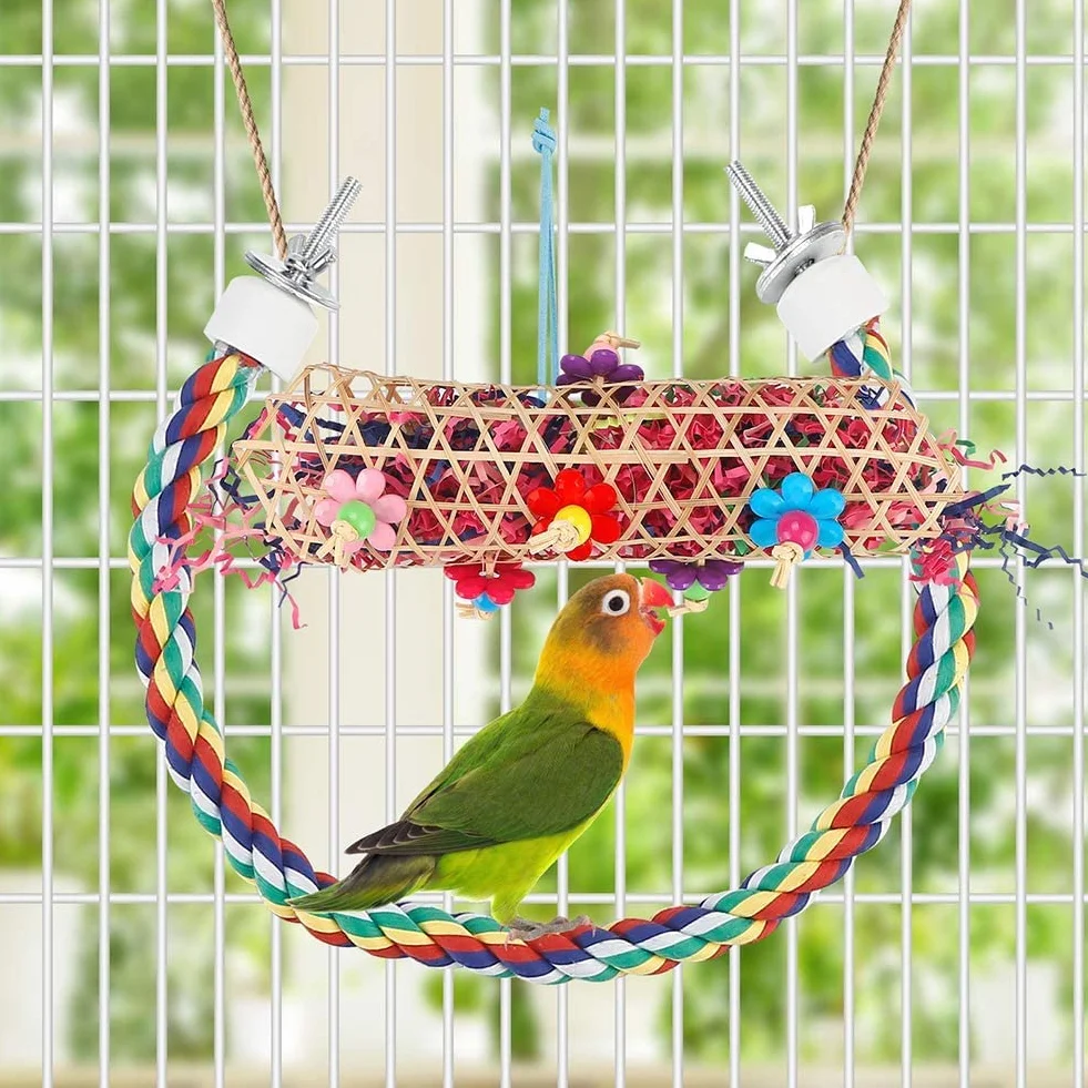 Zabawki dla ptaków papuga do żucia rozdrabnianie żerowanie wisząca z papierem klatka akcesoria lina dla Conure Cockatiel