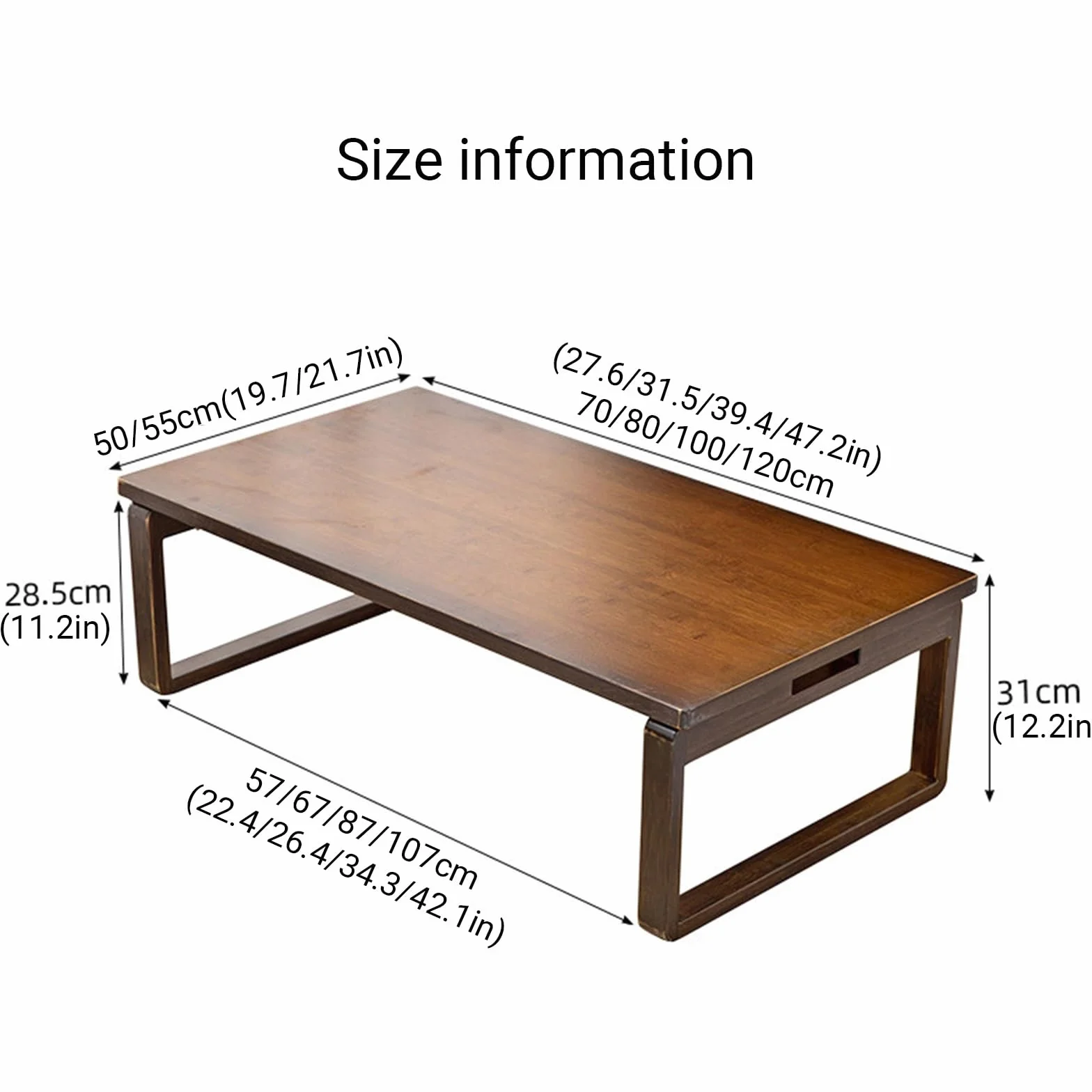 Nowoczesny bambusowy japoński stolik kawowy – wielofunkcyjny stolik podłogowy do salonu, naturalne drewno, 100 x 55 x 31 cm, idealny do siedzenia i relaksu