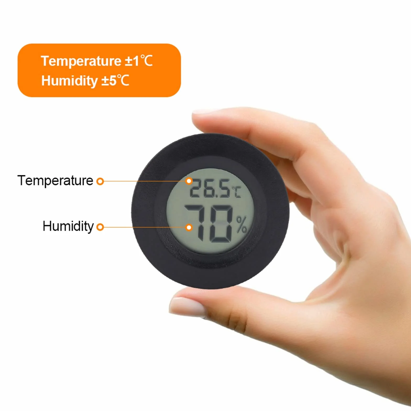 Cyfrowy mini termometr LCD z higrometrem Terrarium Okrągły miernik wilgotności dla gadów czarny