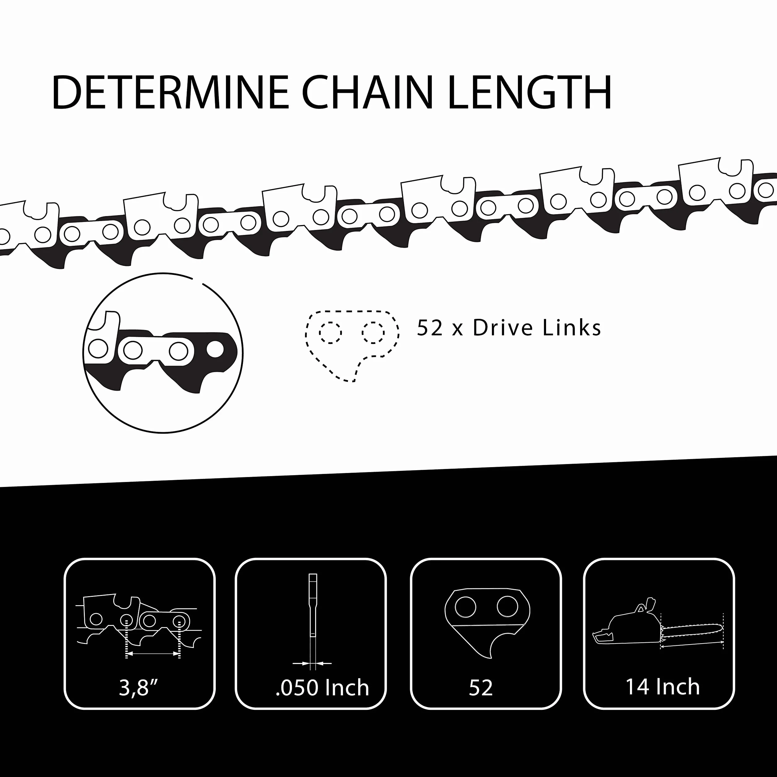Tallox 3 łańcuchy do piły 3/8'', 1,1 mm, 52 TG, 35 cm, miecz kompatybilny z Oregon Makita Bosch