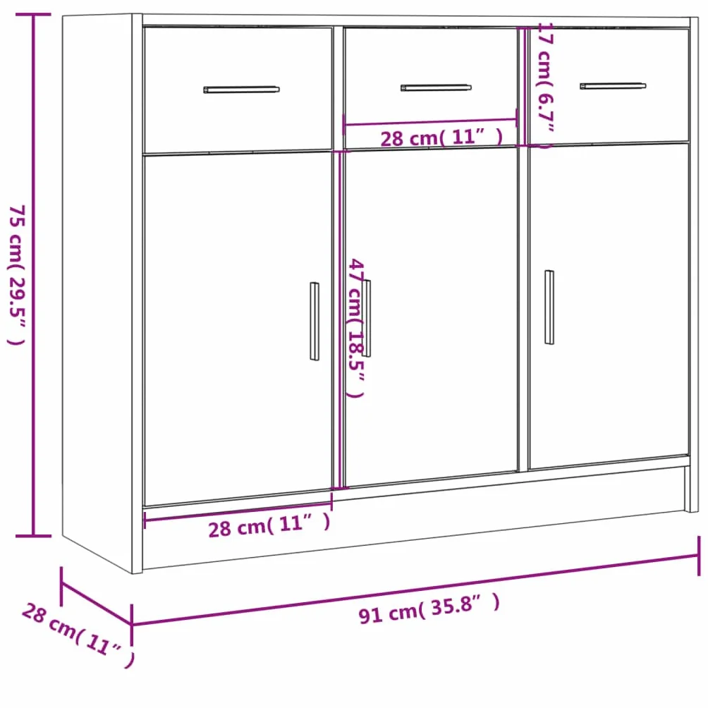 vidaXL Komoda Biała 91x28x75 cm Drewno konstrukcyjne