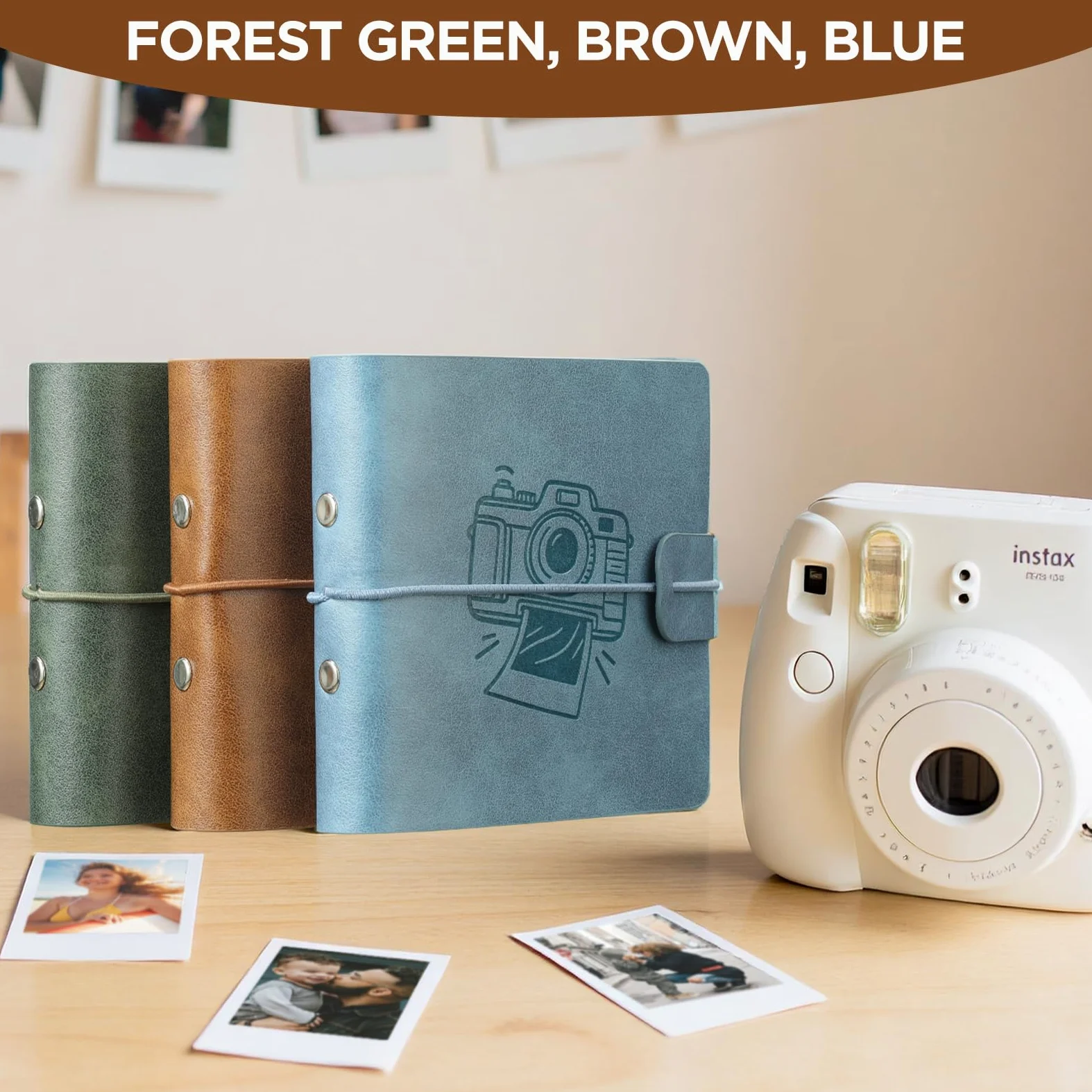 50 kieszeni mini album na zdjęcia pasujący do Fujifilm Instax Mini 9 / Mini 8 / Mini 90 / Mini 25 / Mini 11, pasujący do Polaroid Snap/Z2300/, brązowy, HOMEMARS album na zdjęcia mały, unikalny design